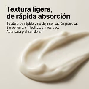 Textura ligera de rápida absorción, apta para piel sensible