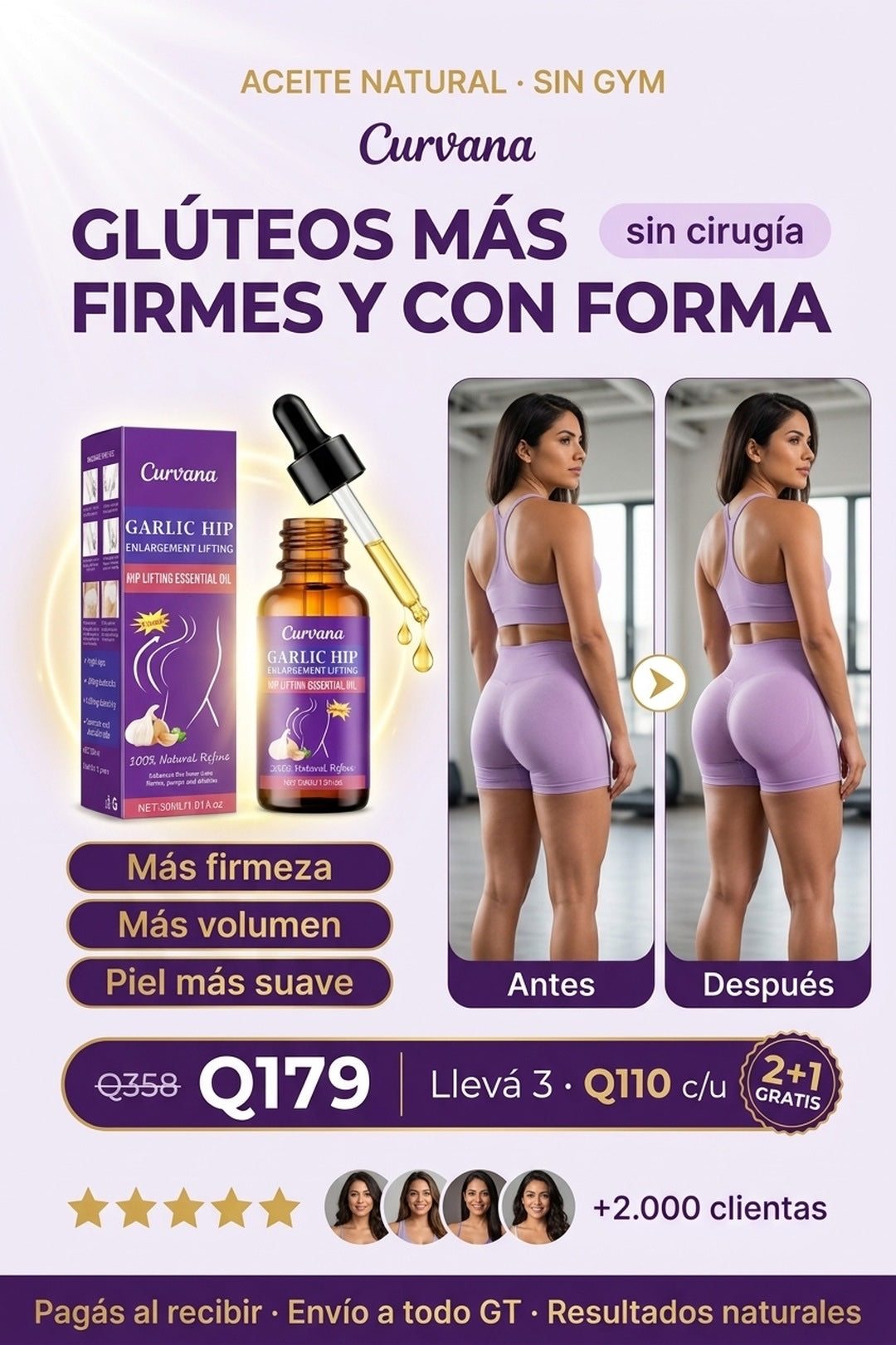 Curvana · aceite corporal reafirmante para glúteos firmes y con forma