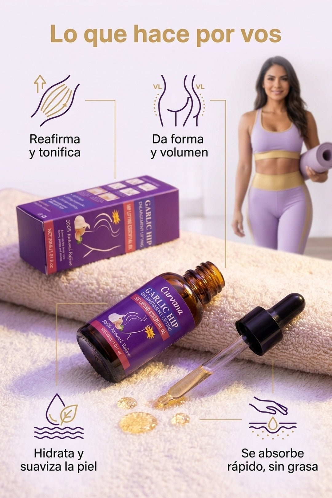 Reafirma, tonifica, hidrata y da forma · se absorbe rápido, sin sensación grasosa
