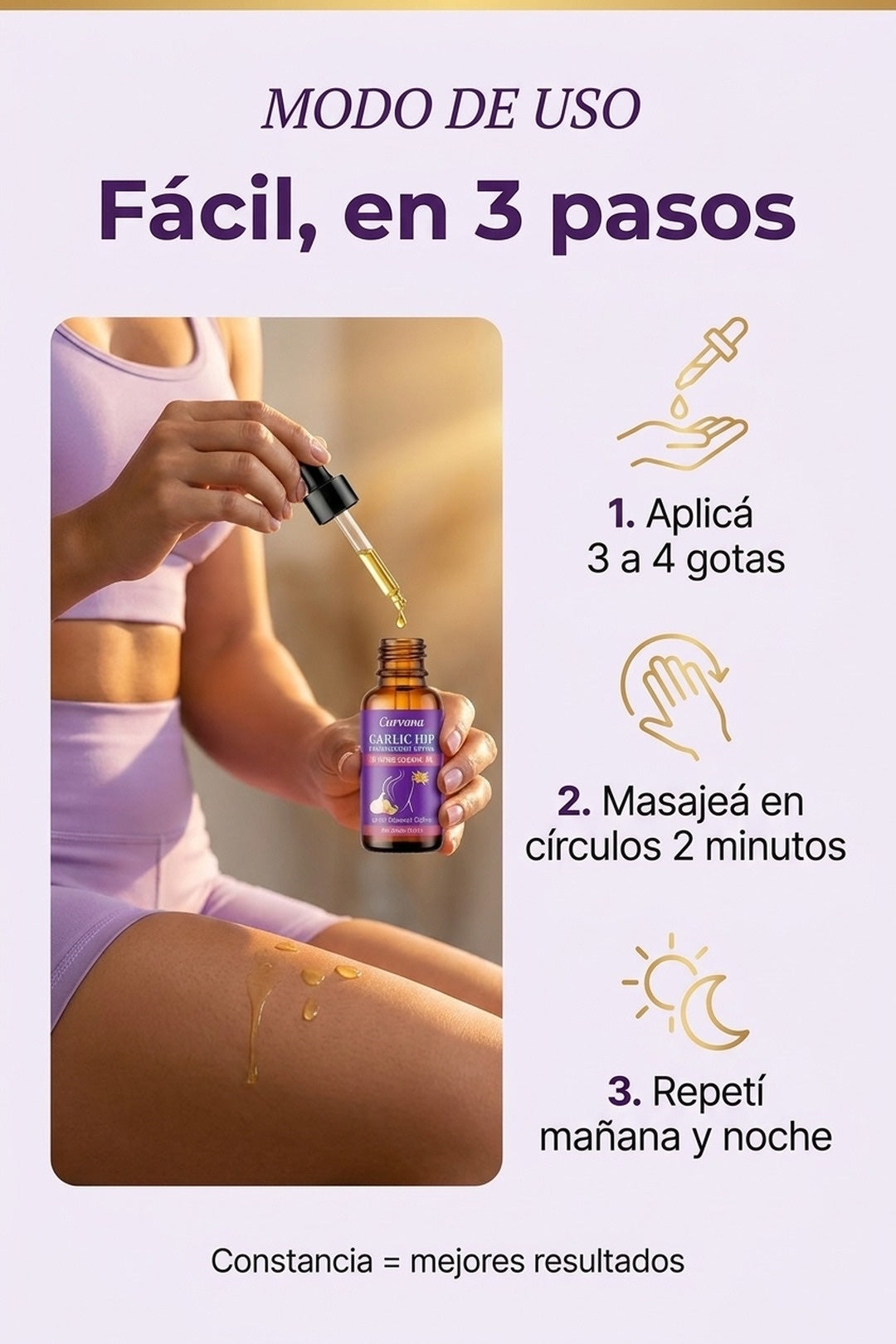 Tu ritual en 3 pasos: aplicá, masajeá en círculos, dejá que se absorba