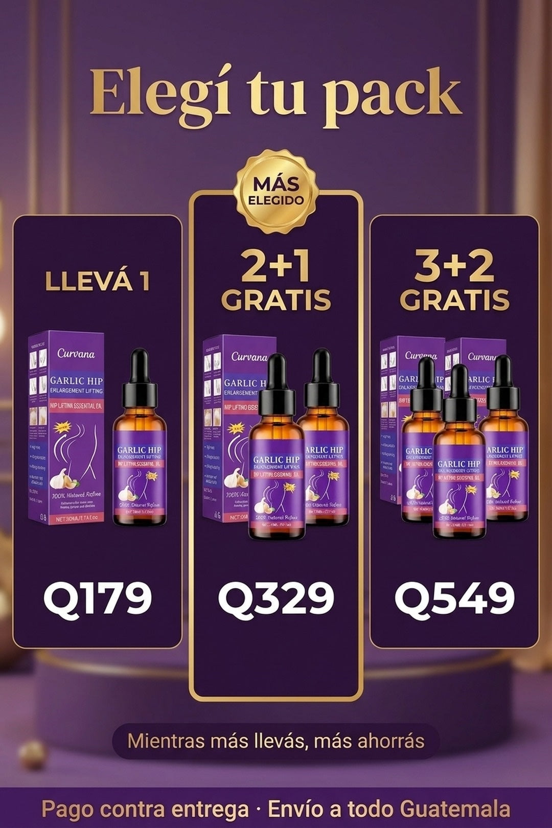 Oferta Curvana · 1 frasco, 2+1 gratis o 3+2 gratis · pago contra entrega