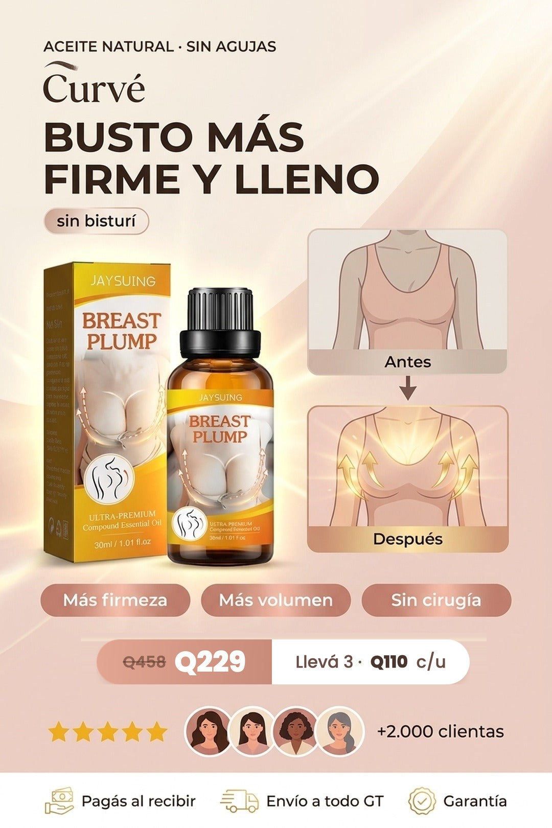 Curve aceite realzador de busto, mas firmeza y volumen sin cirugia