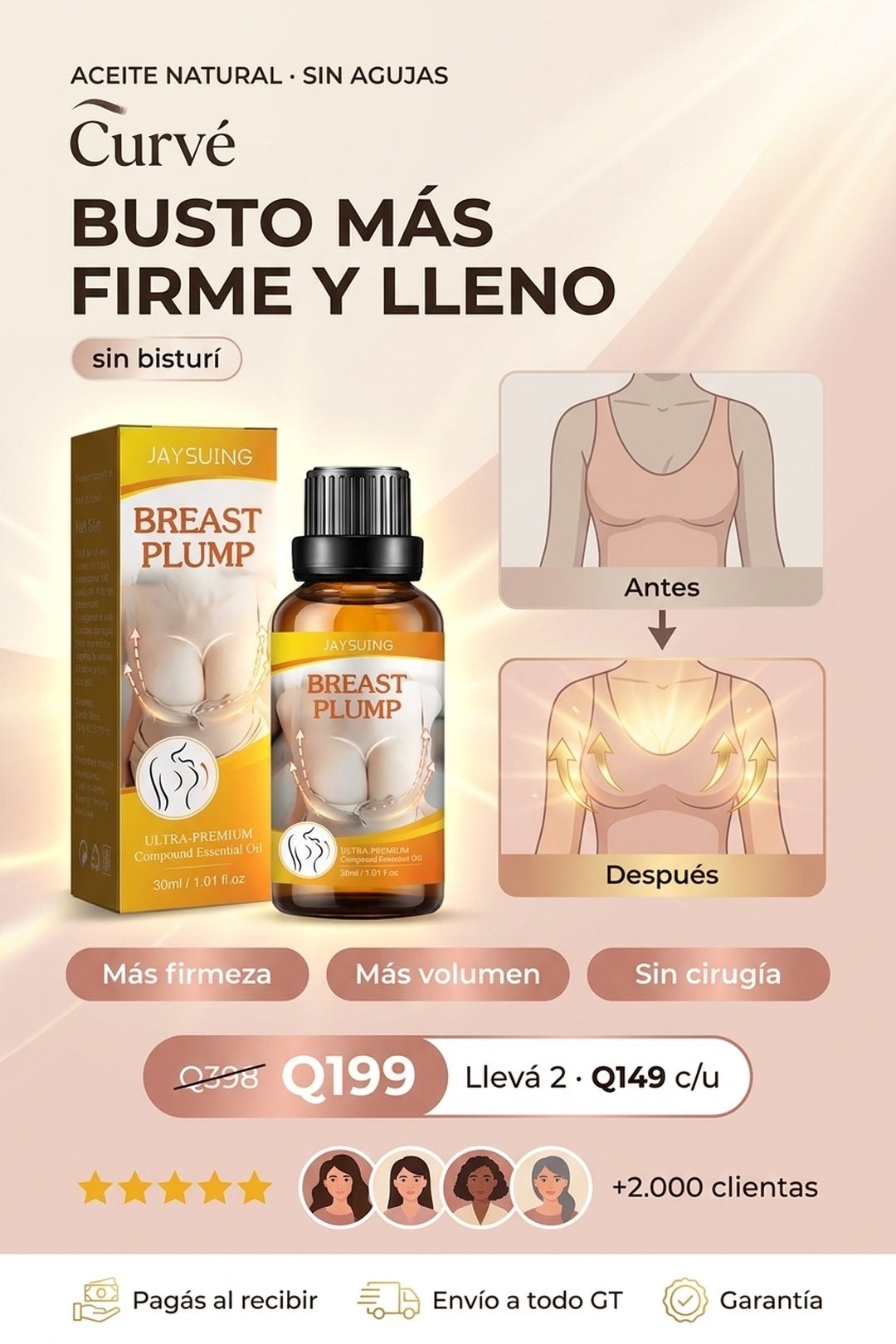 Curve aceite realzador de busto, mas firmeza y volumen sin cirugia