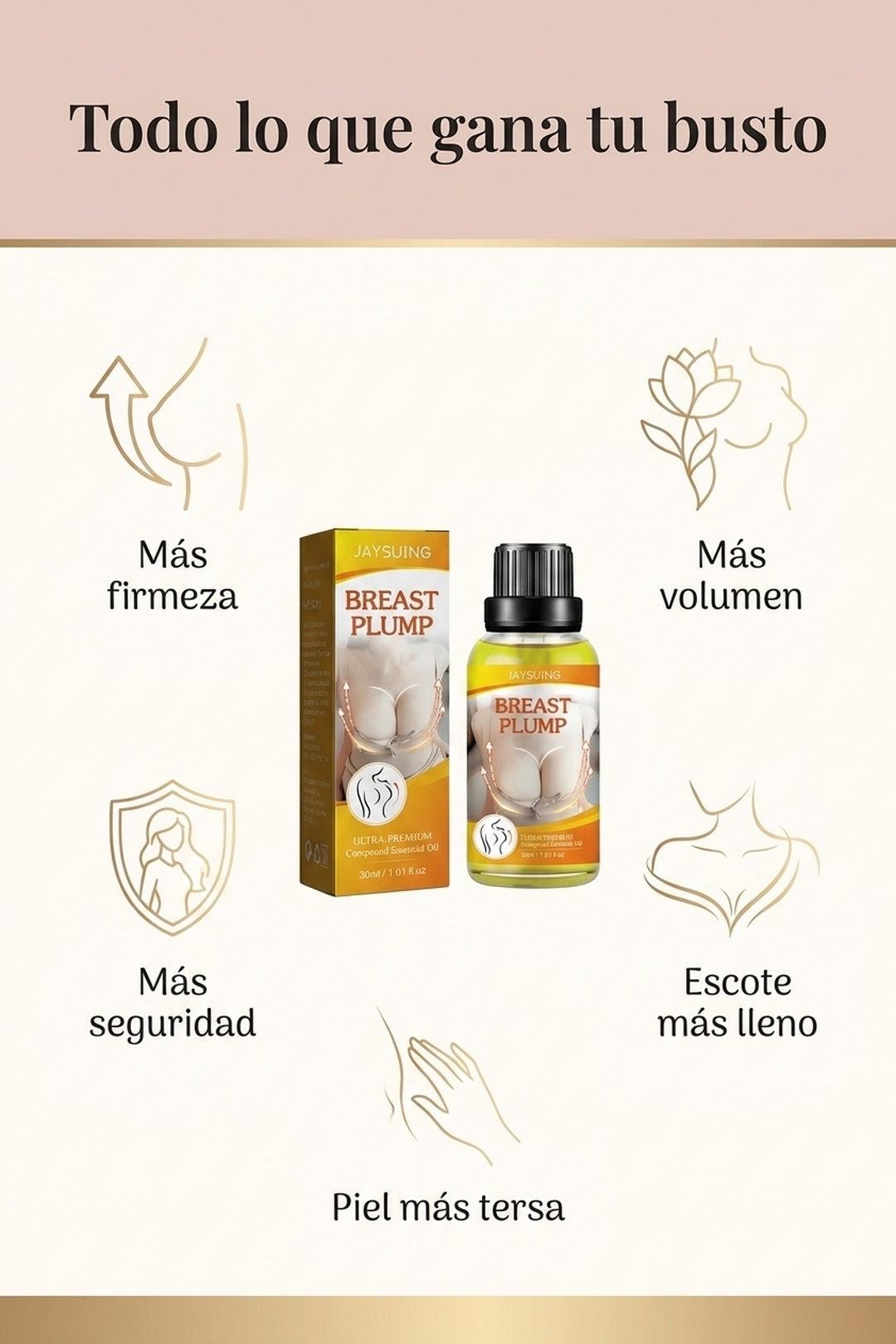 Beneficios: mas firmeza, mas volumen, escote mas lleno, piel mas tersa