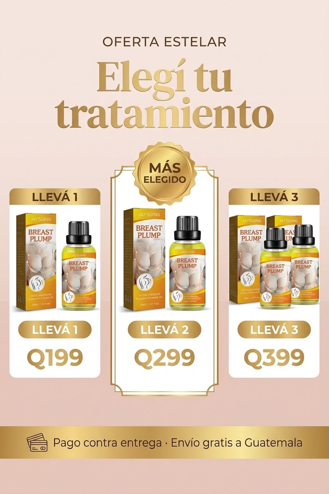 Oferta Curve: 1 frasco Q199, 2 frascos Q299, 3 frascos Q399, pago contra entrega