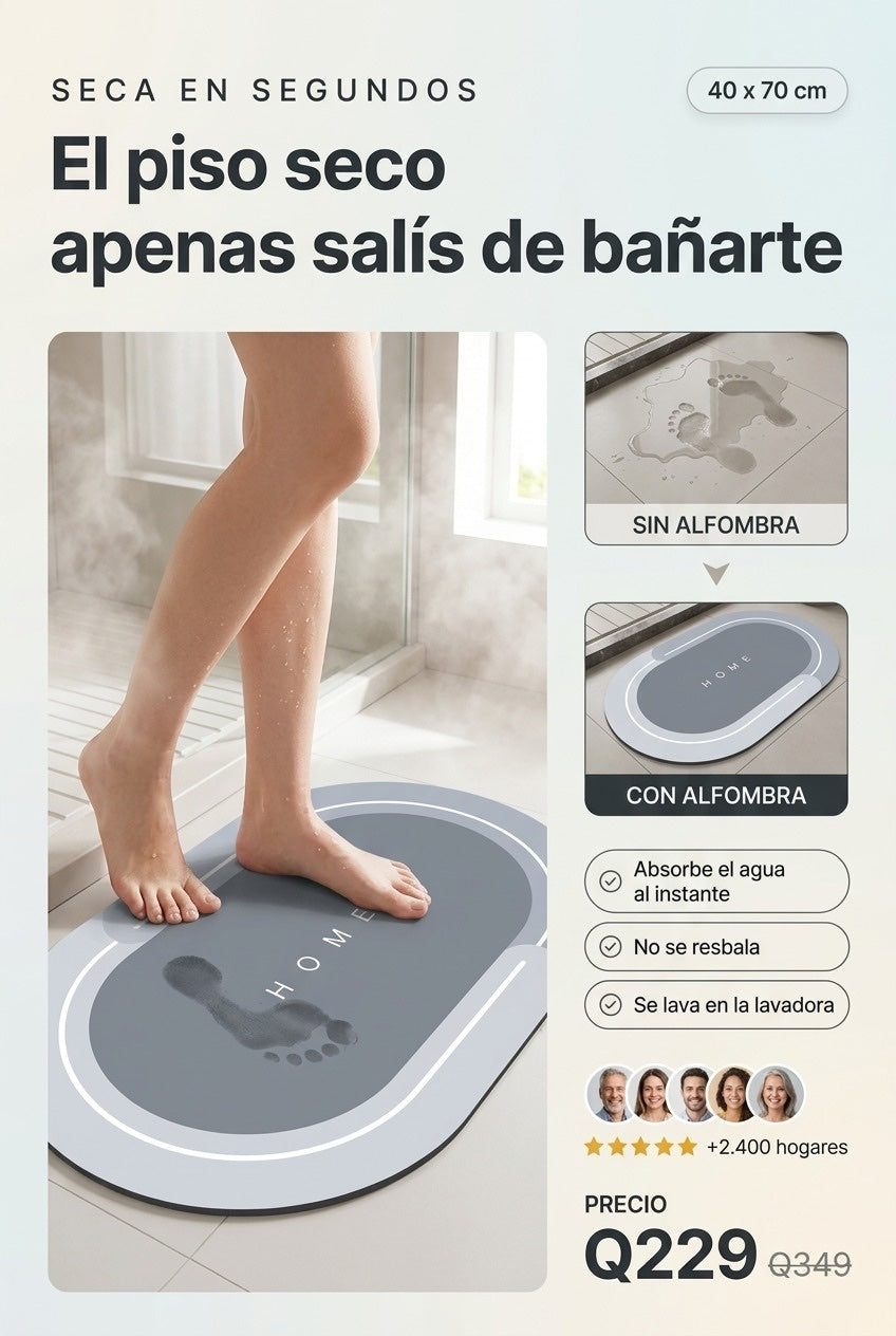 Alfombra absorbente de baño · Alfombra absorbente antideslizante · 40 x 70 cm