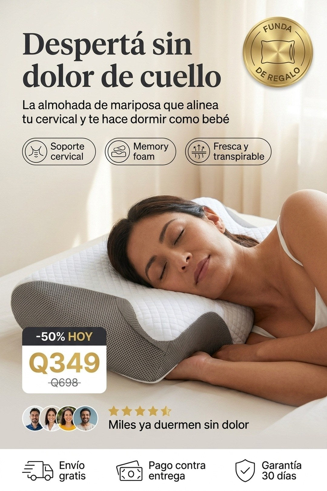 Almohada Mariposa · almohada de contorno, despertá sin dolor de cuello
