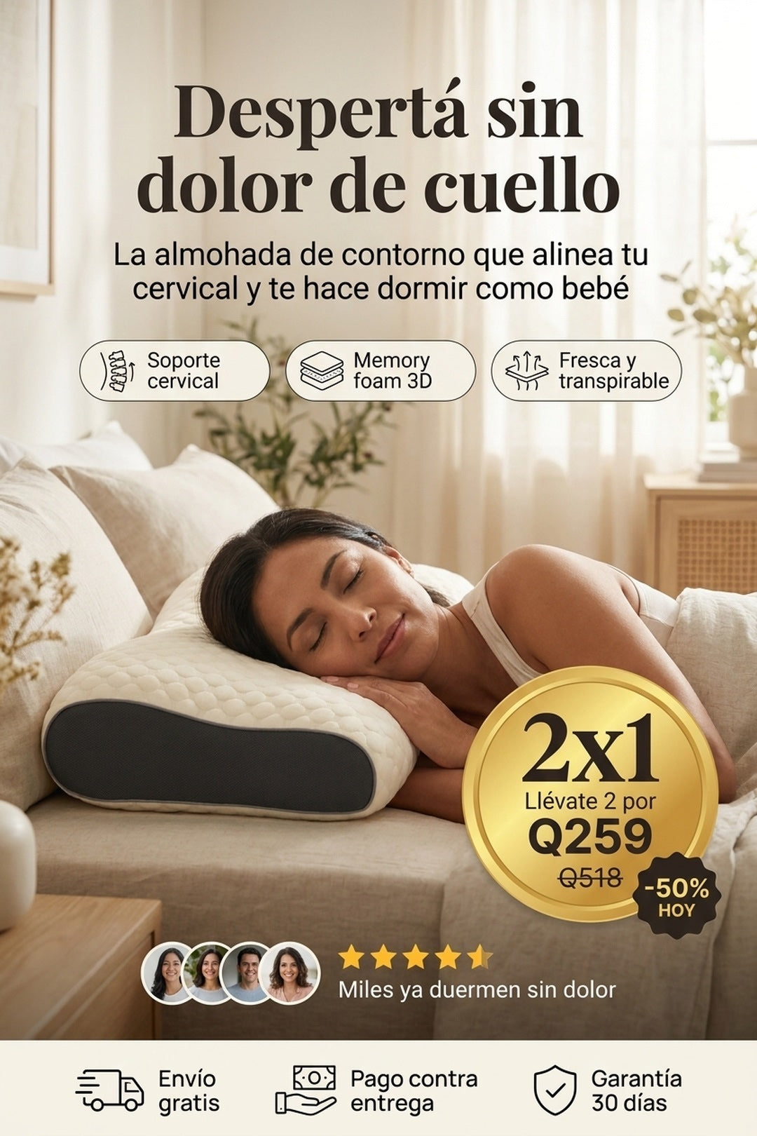 CerviDream · almohada de contorno, despertá sin dolor de cuello