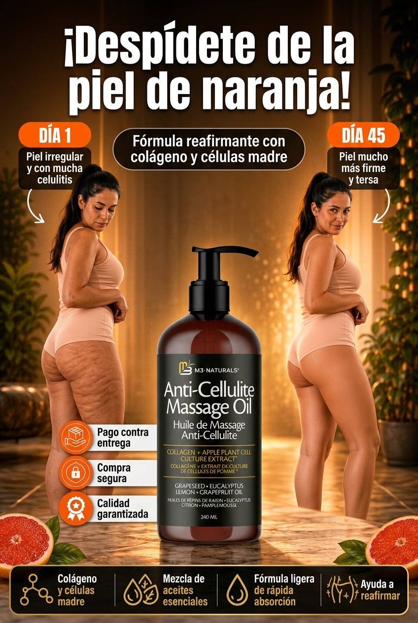 Aceite Anti-Celulitis M3 · reduce la apariencia de la celulitis