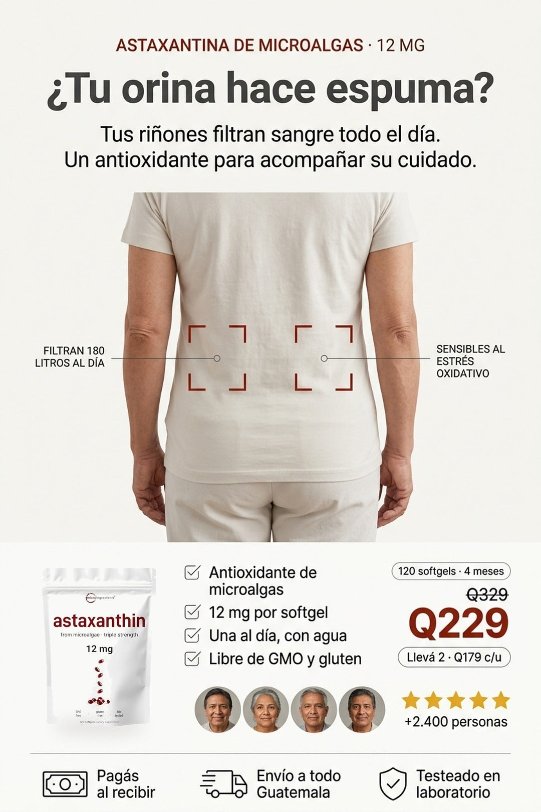 Astaxanthin · antioxidante de microalgas, 12 mg por softgel
