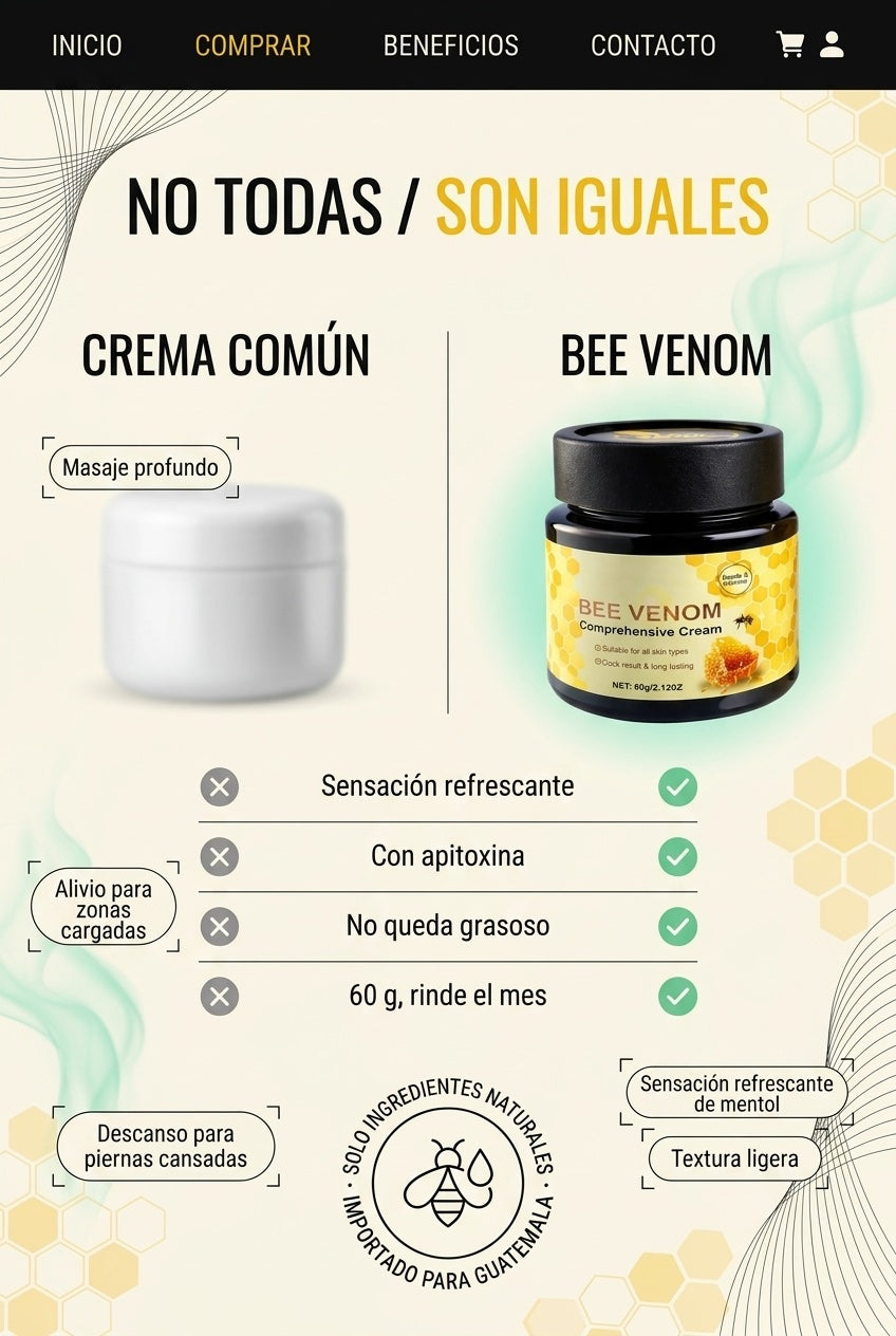 Bee Venom frente a una crema comun: con mentol y apitoxina, sin quedar grasoso