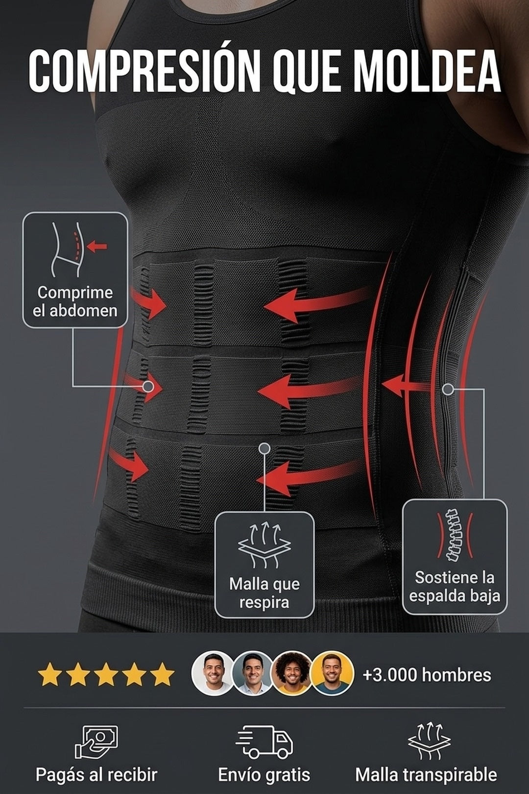 El secreto: tejido de compresión que moldea el abdomen y la espalda baja