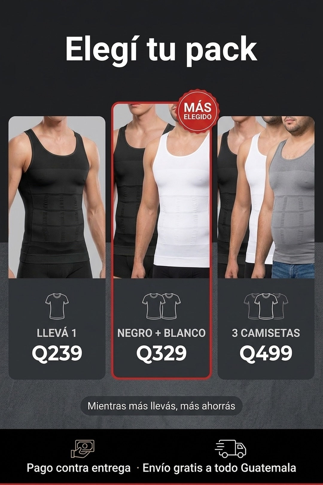 Oferta · 1, 2 (negro+blanco) o 3 camisetas · pago contra entrega
