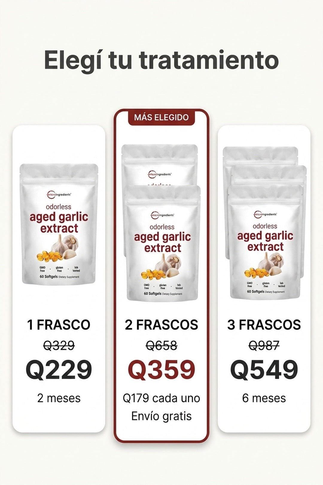Oferta Aged Garlic · 1, 2 o 3 frascos con descuento, pago contra entrega