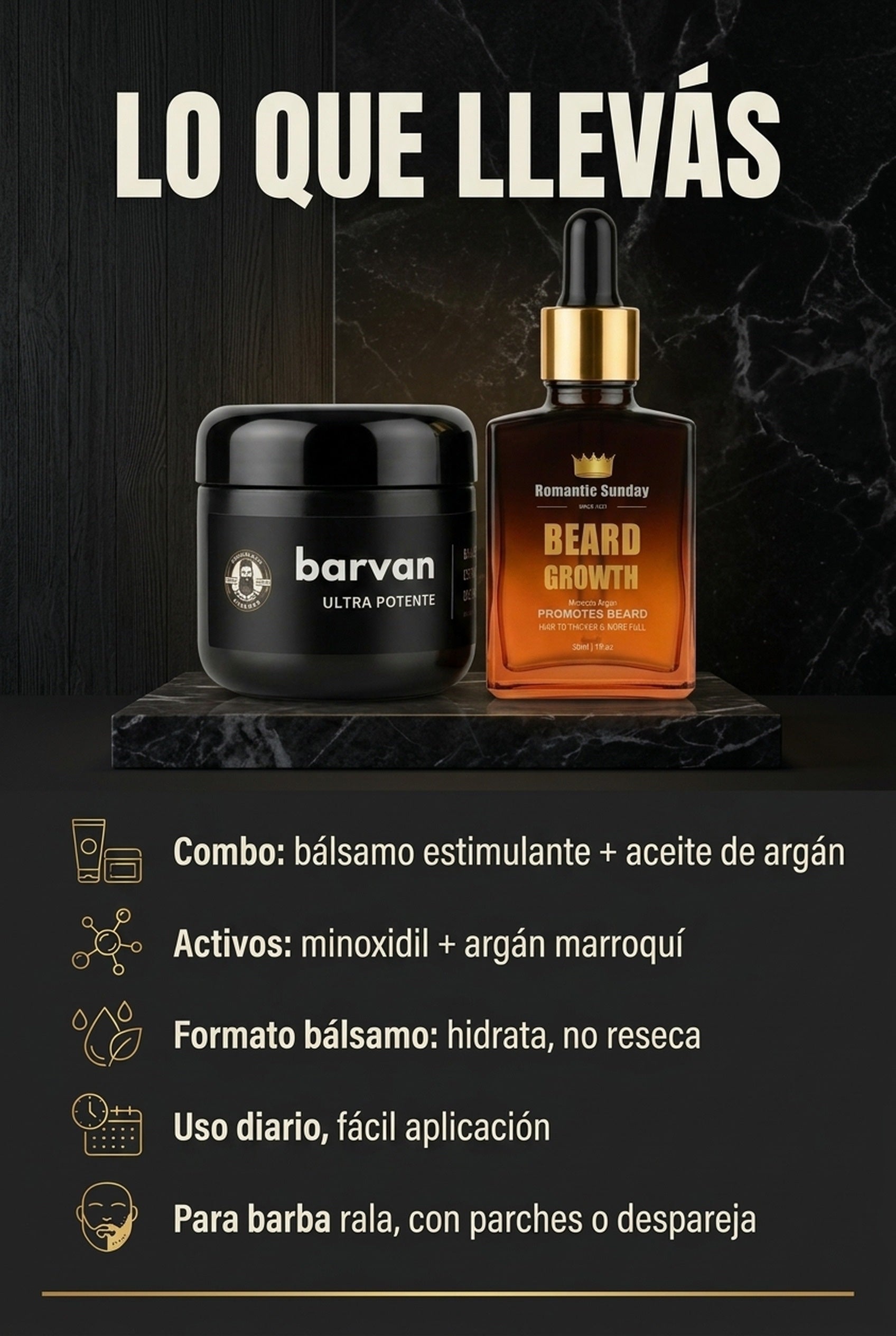 Ficha técnica del Combo Barba · bálsamo + aceite de argán
