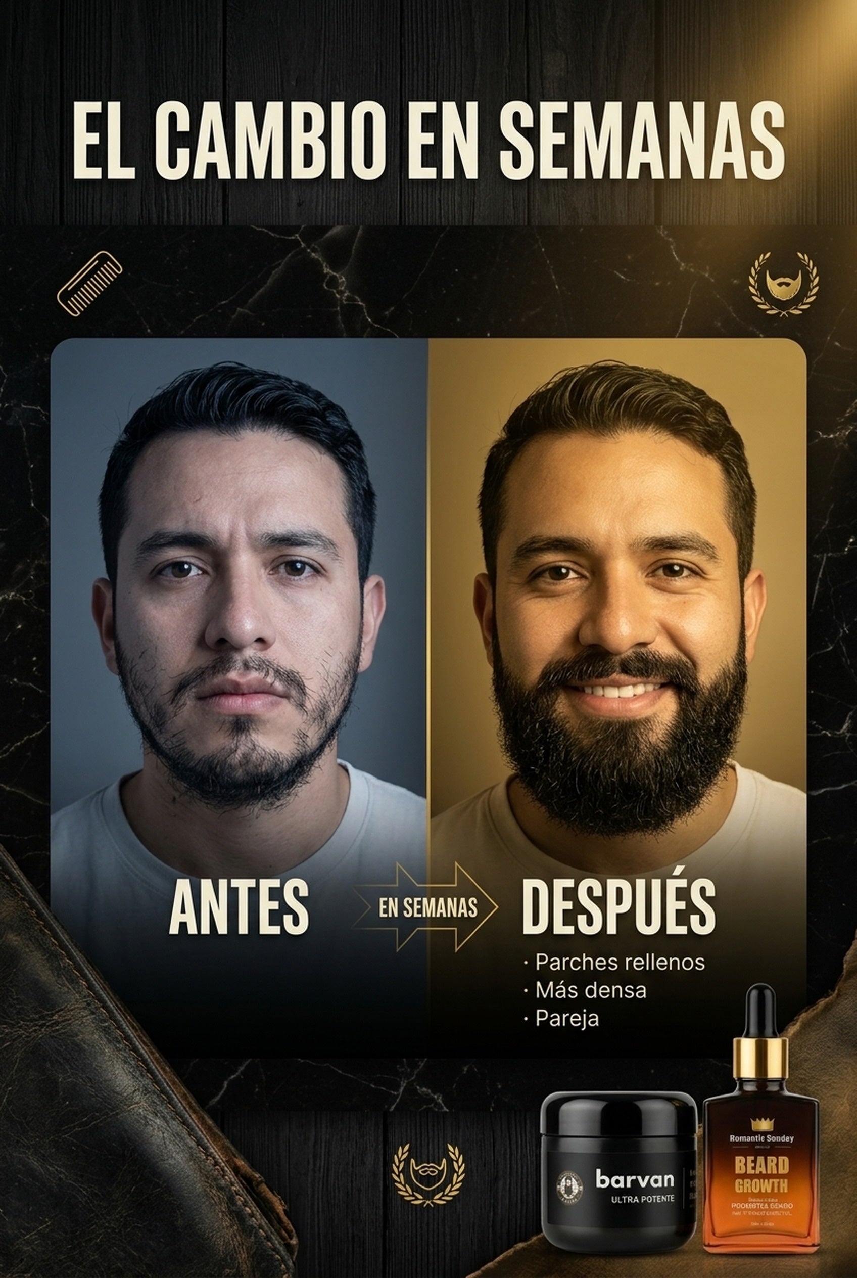 Antes y después: de barba rala a barba poblada