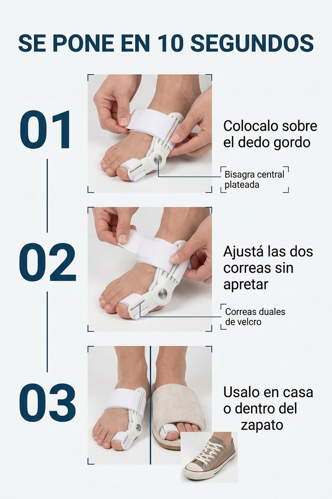 Cómo se pone en tres pasos: colocar sobre el dedo, ajustar las correas y usarlo