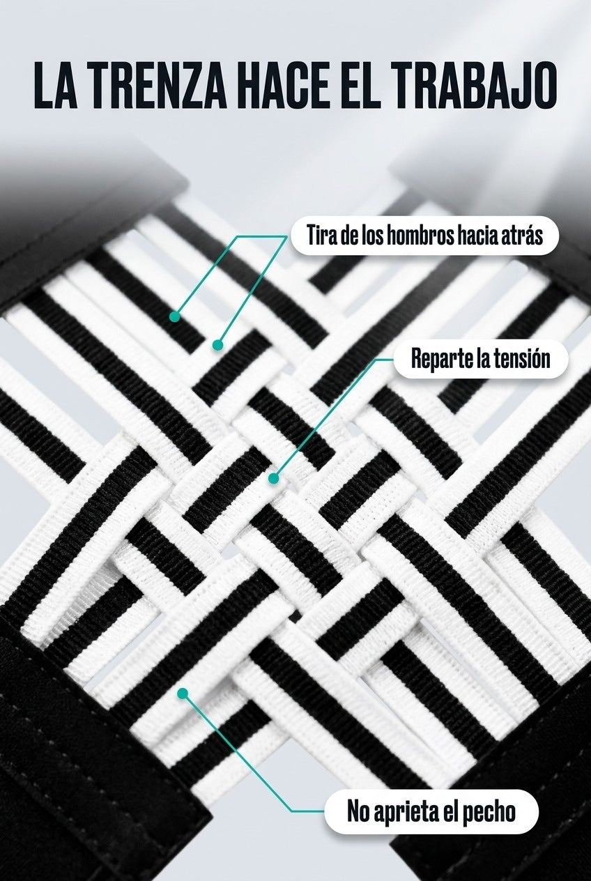 La trenza elástica tira de los hombros hacia atrás
