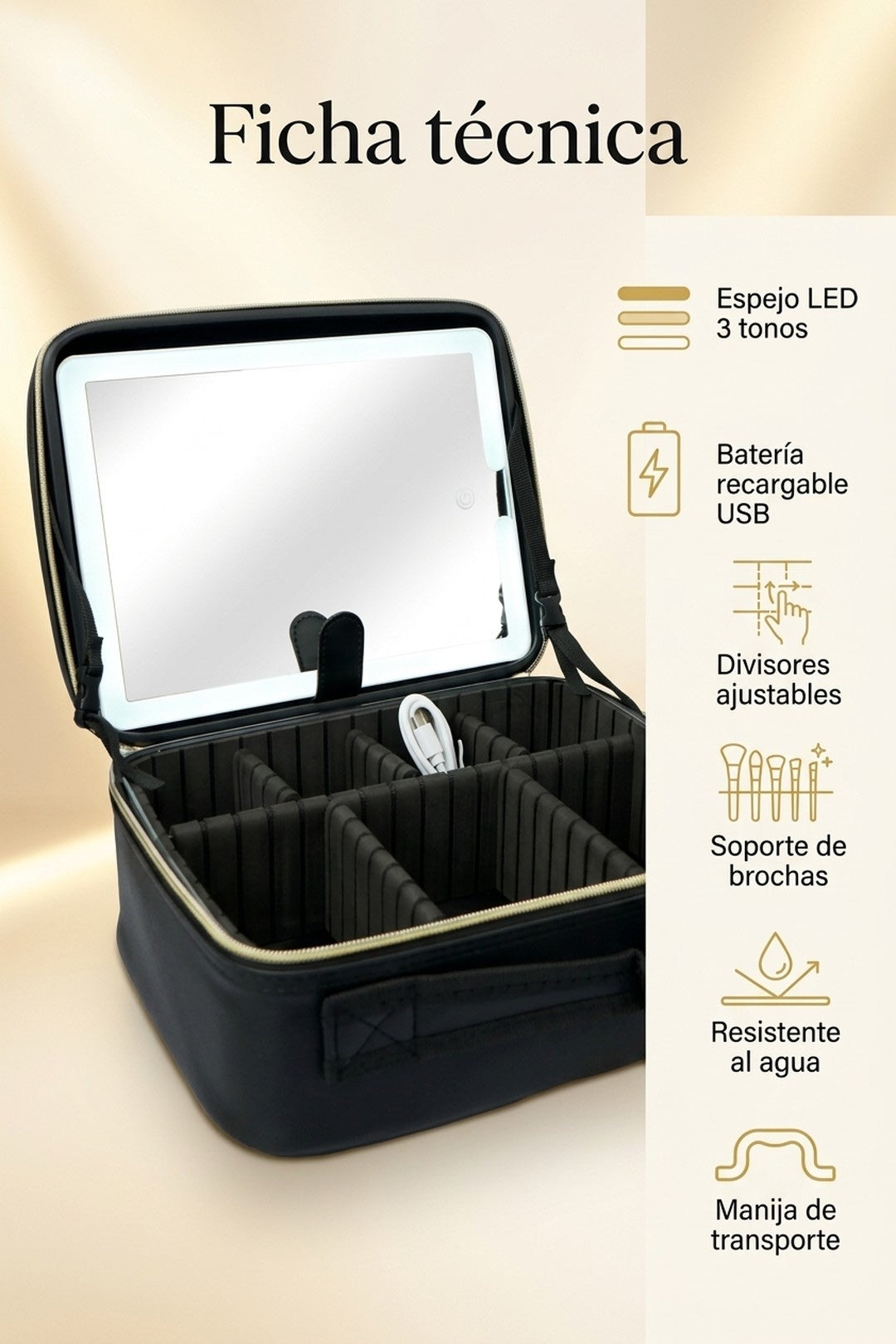 Ficha técnica de la Cosmetiquera LED