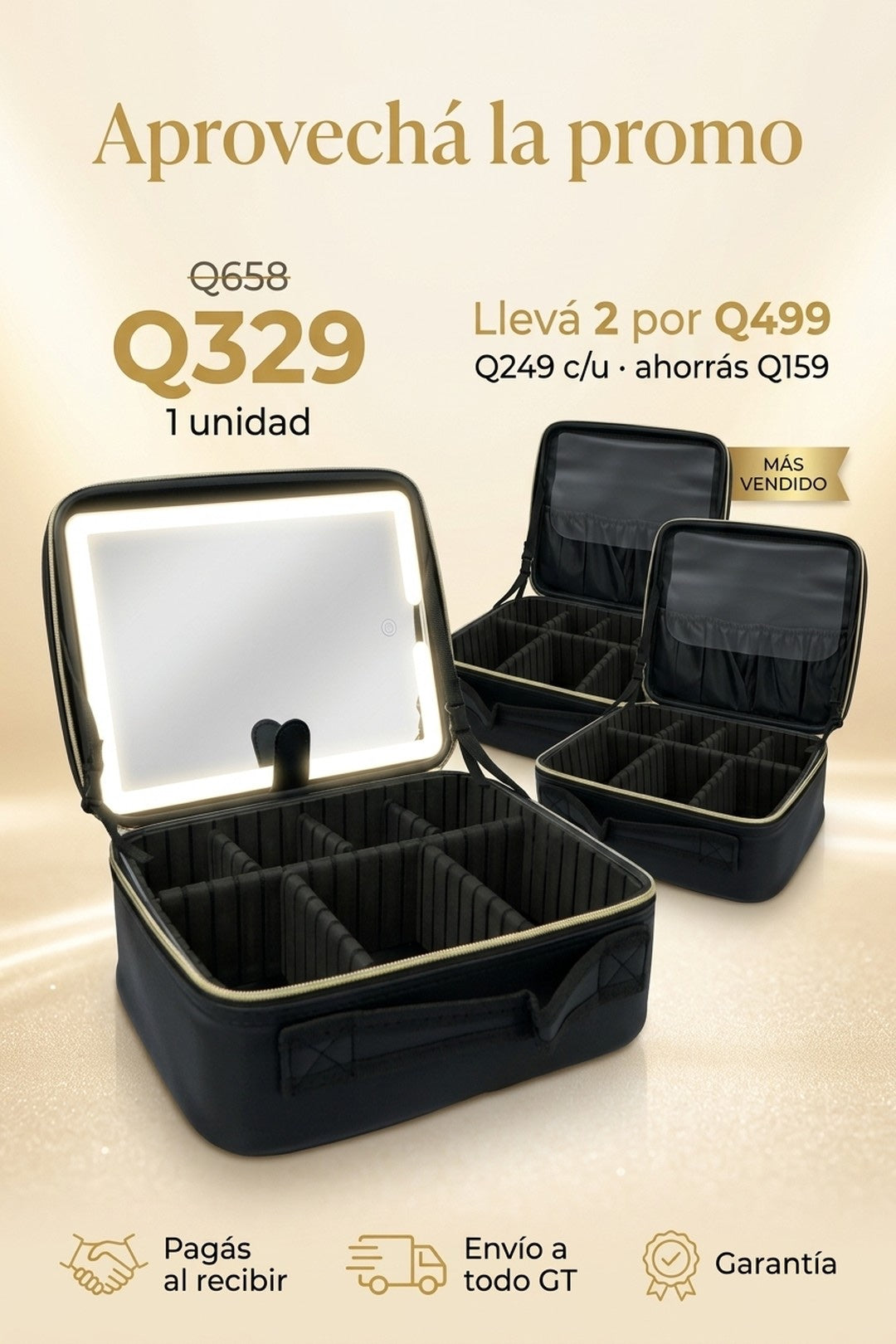 Oferta Cosmetiquera LED · 1 unidad Q329 o llevá 2 por Q499, pago contra entrega
