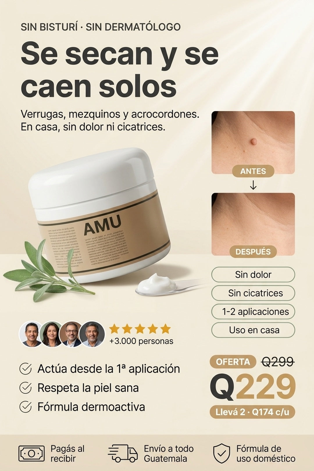 Crema AMU · se secan y se caen solos: verrugas, mezquinos y acrocordones