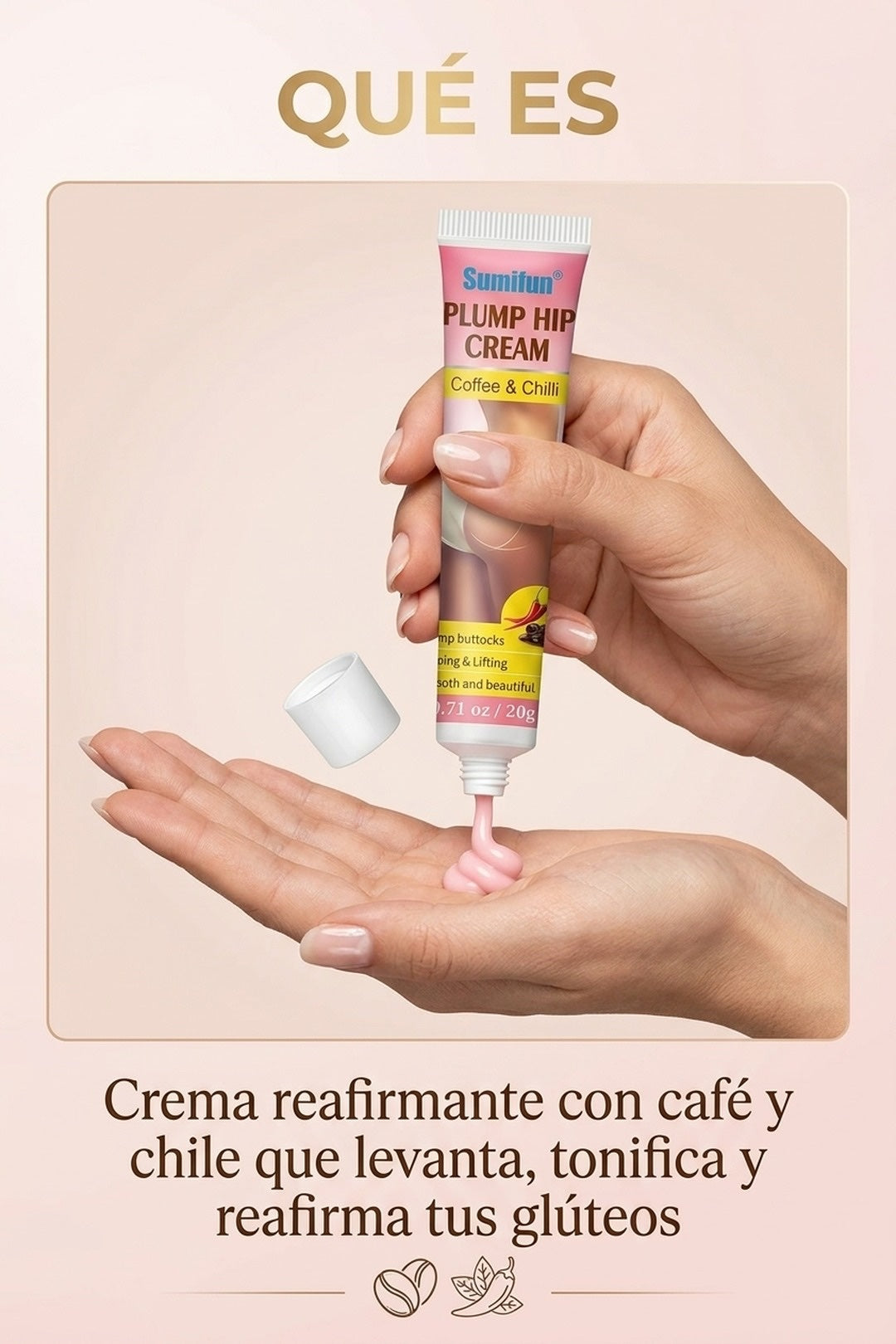 Qué es: crema reafirmante con café y chile que levanta y tonifica los glúteos