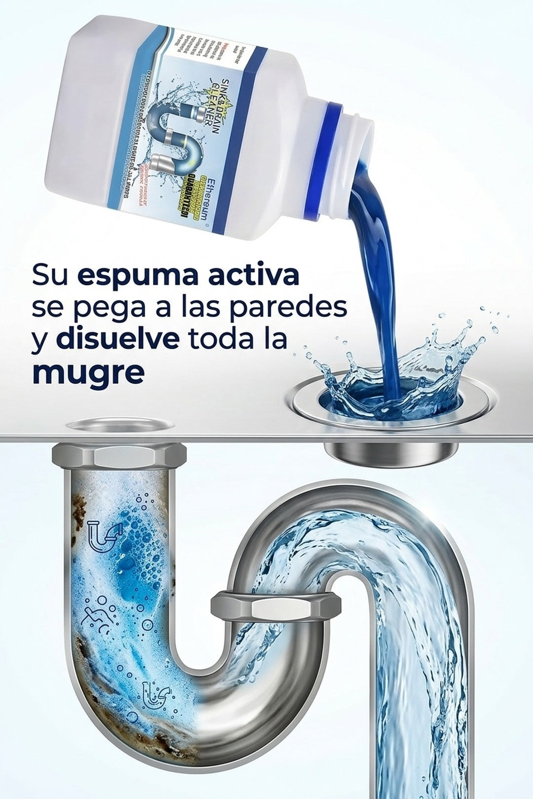 Cómo funciona: su espuma activa se pega a las paredes y disuelve la mugre