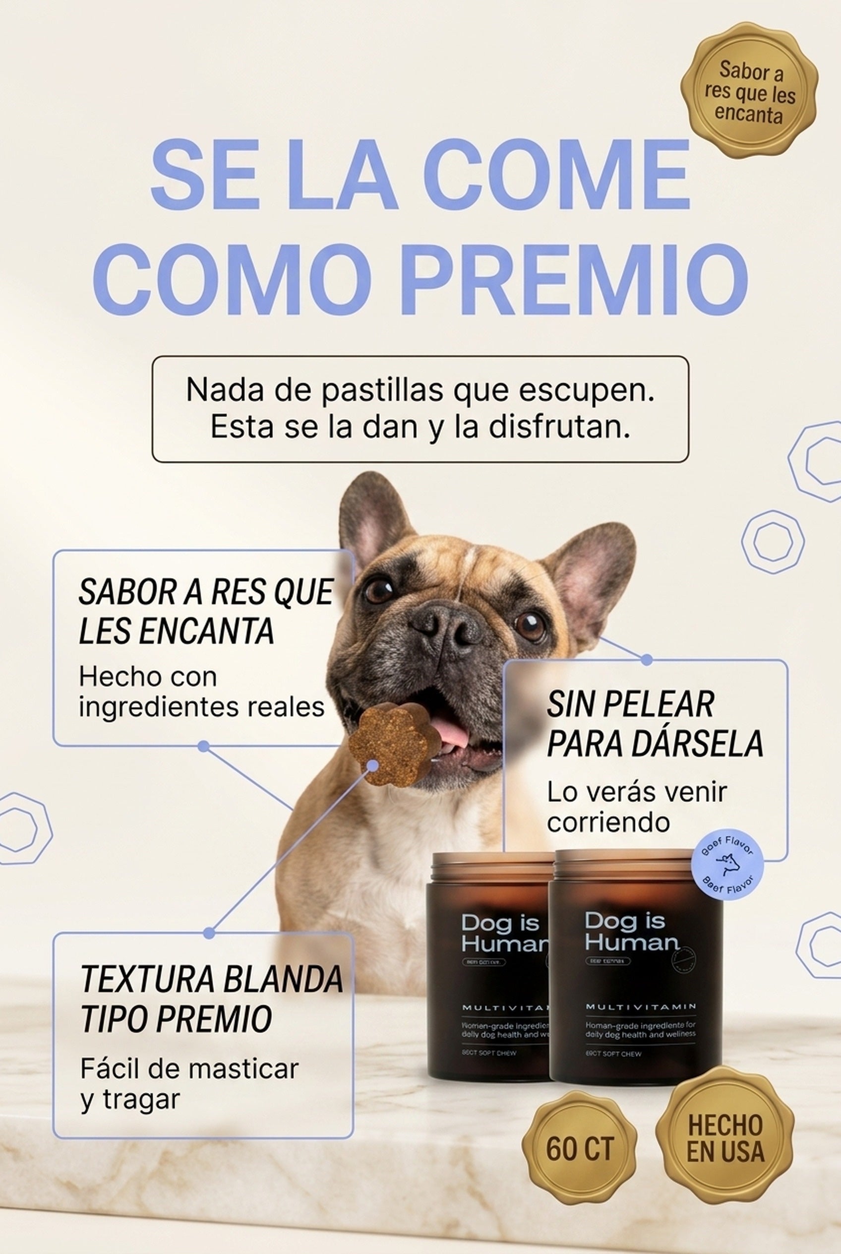 Se la come como premio · sabor res