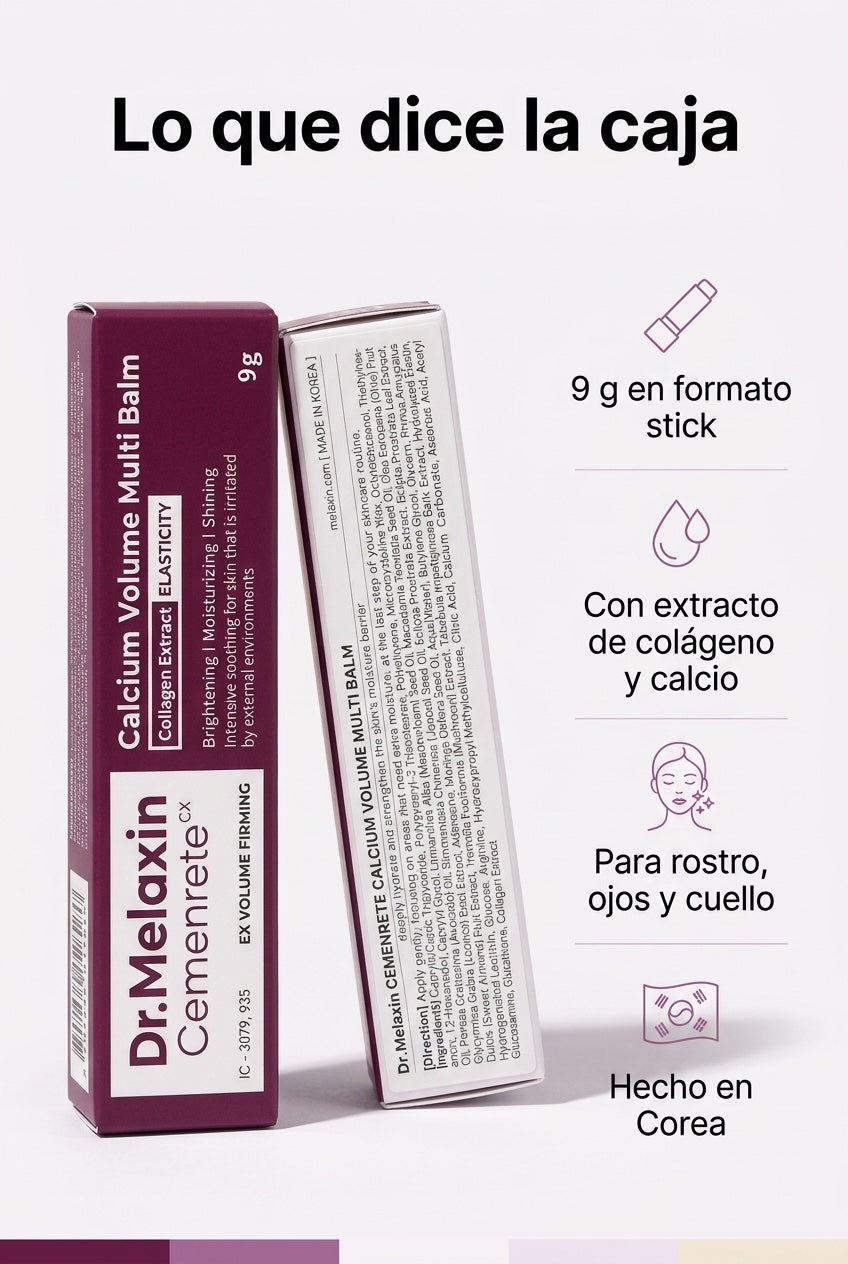 9 g en formato stick · con extracto de colágeno y calcio · hecho en Corea