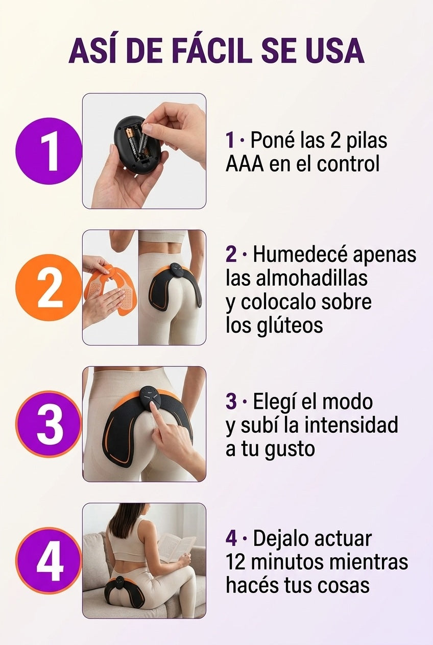 Cómo se usa en 4 pasos: pilas, colocar, elegir modo y 12 minutos