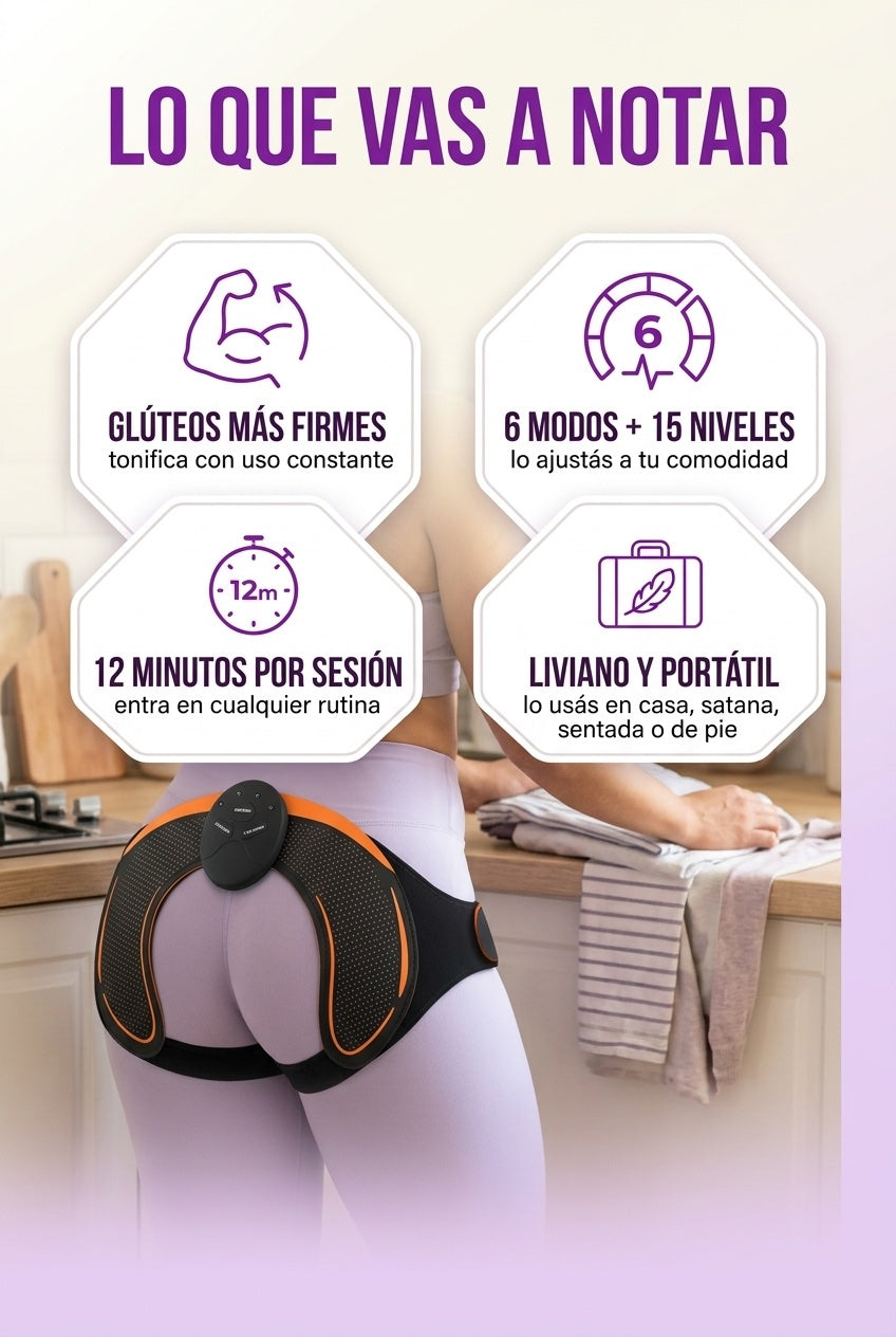 Beneficios: glúteos más firmes, 6 modos, 15 niveles, liviano y portátil