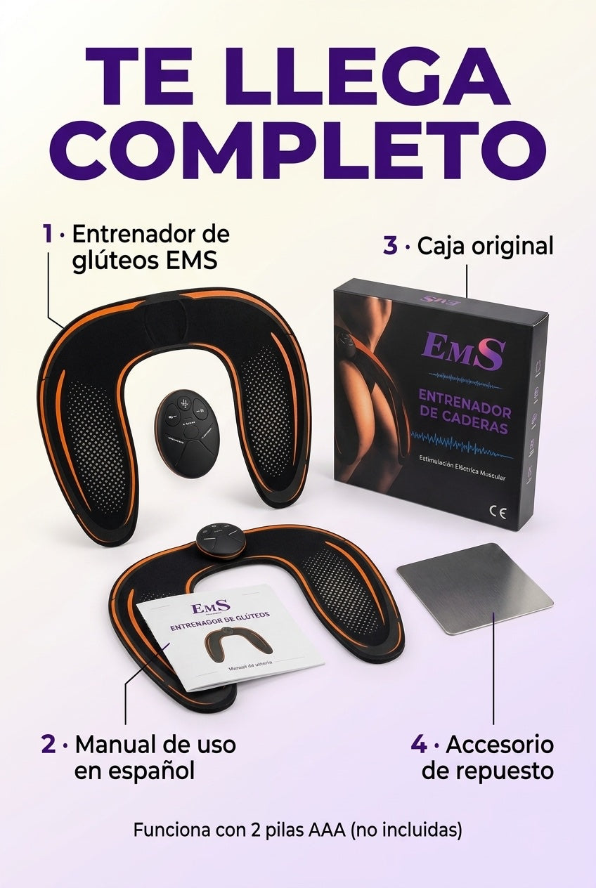 Qué incluye la caja: entrenador EMS, manual en español y accesorio