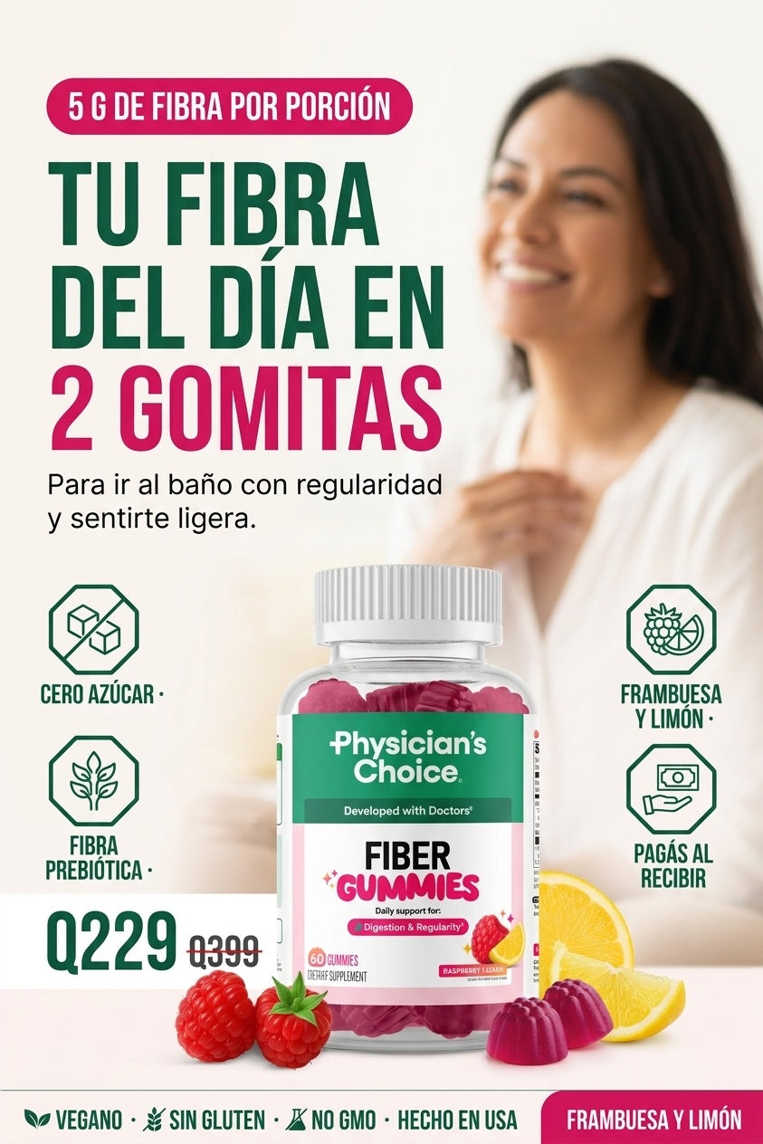 FIBER GUMMIES · tu fibra del día en 2 gomitas, sabor frambuesa y limón