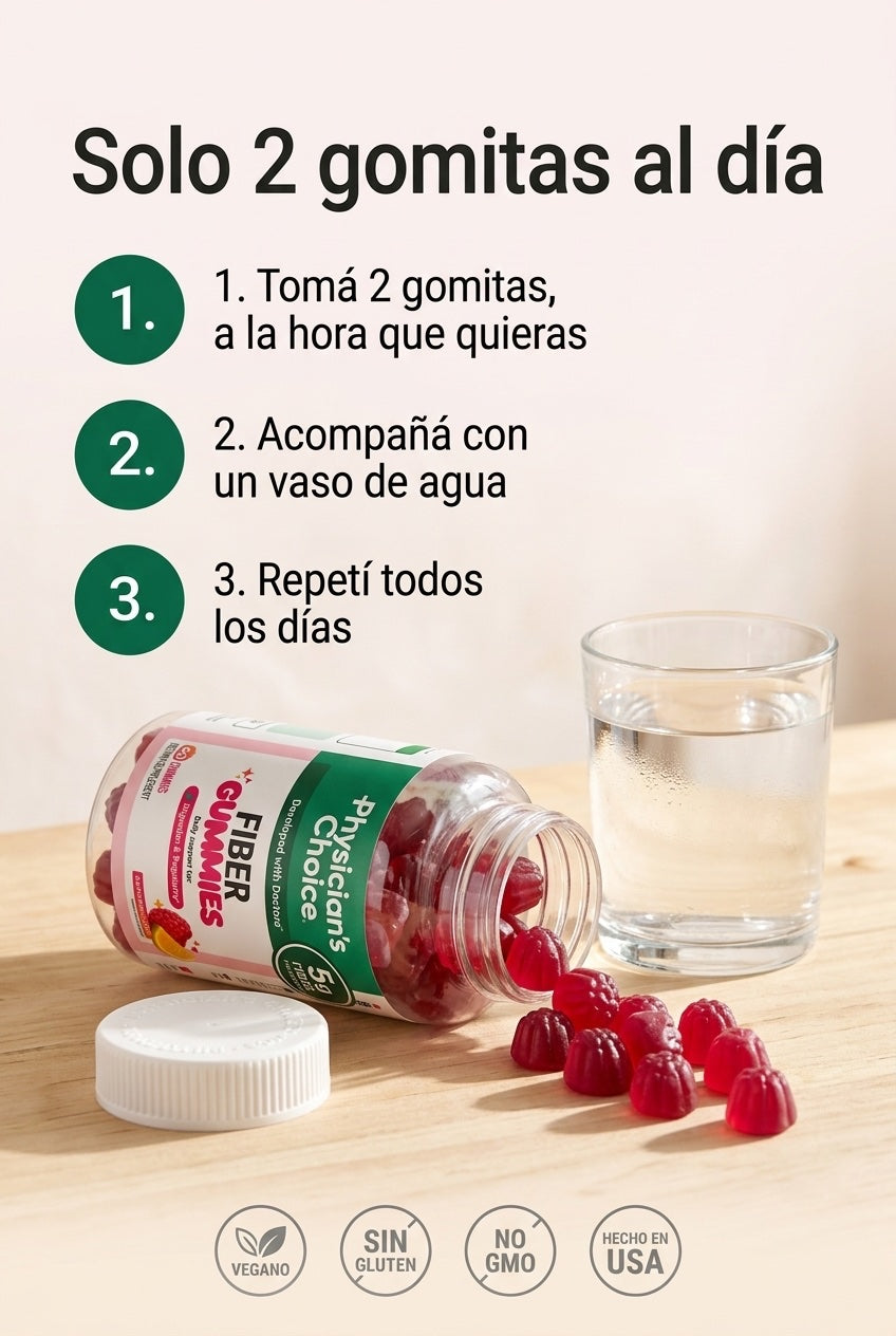 Solo 2 gomitas al día con un vaso de agua