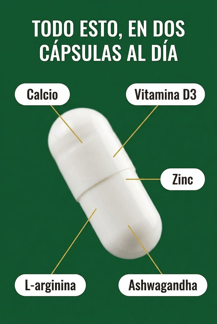 La cápsula por dentro: calcio, vitamina D3, zinc, L-arginina y ashwagandha