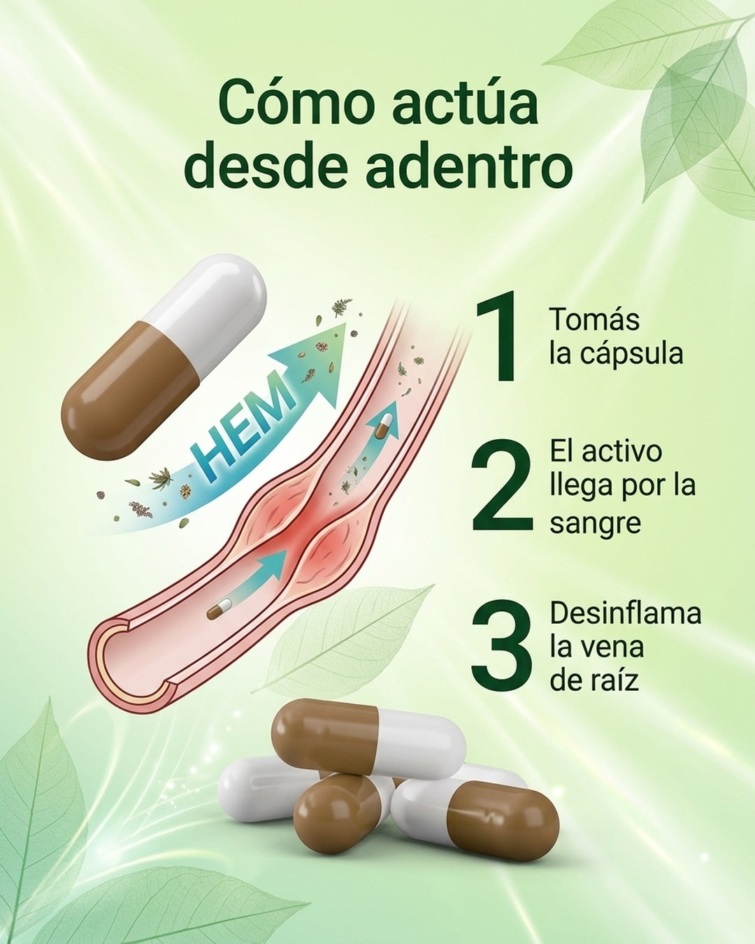 Cómo actúa desde adentro: desinflama la vena de raíz