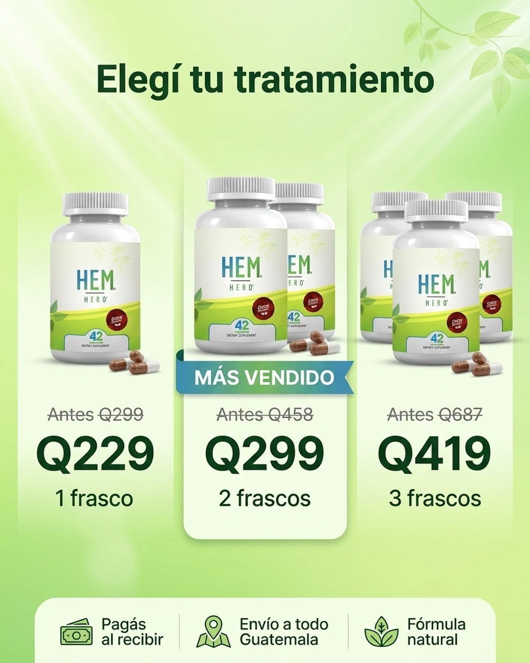 Oferta HEM HERO · 1, 2 o 3 frascos, pago contra entrega