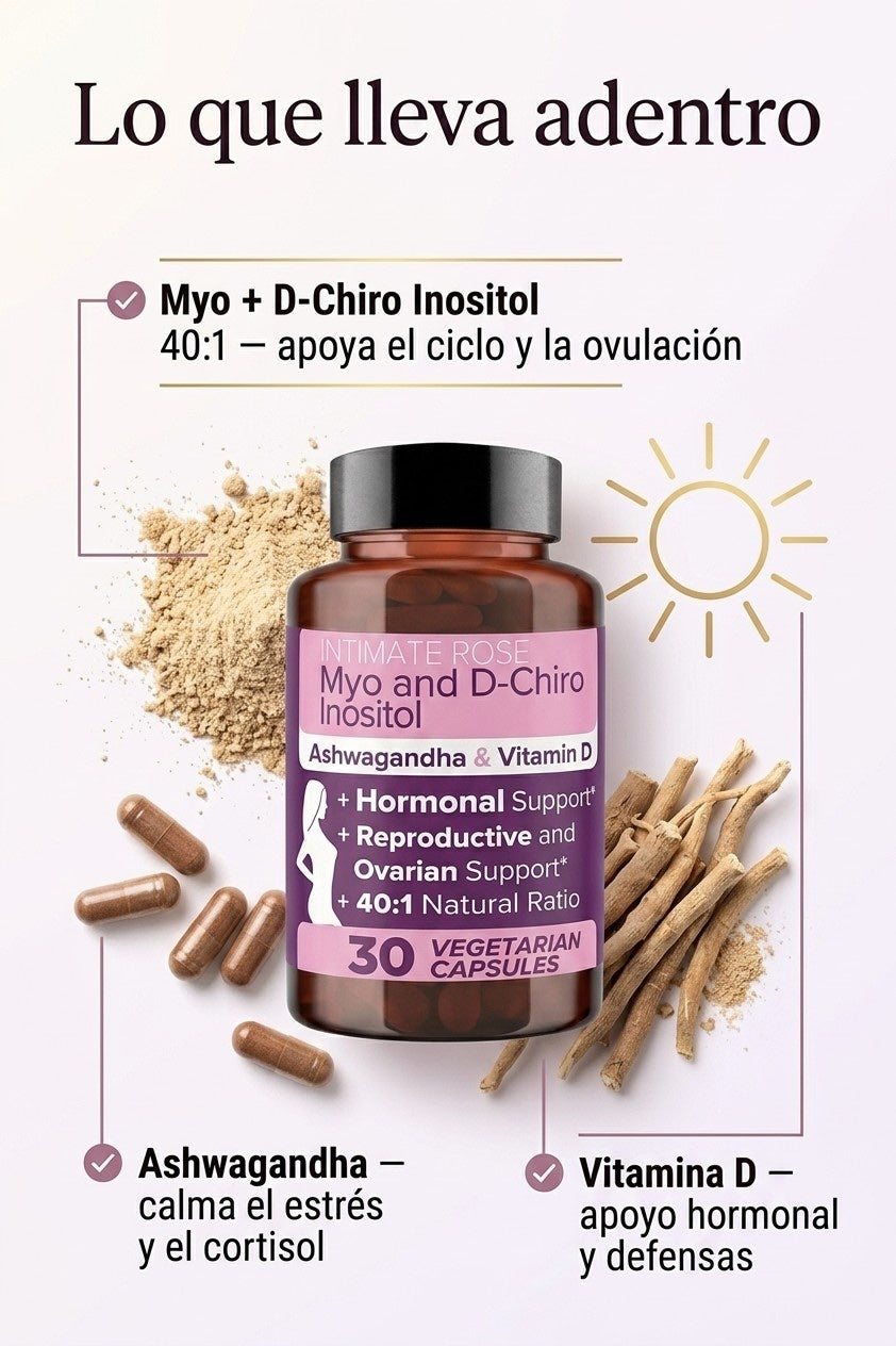 Ingredientes: Myo + D-Chiro Inositol 40:1, Ashwagandha y Vitamina D