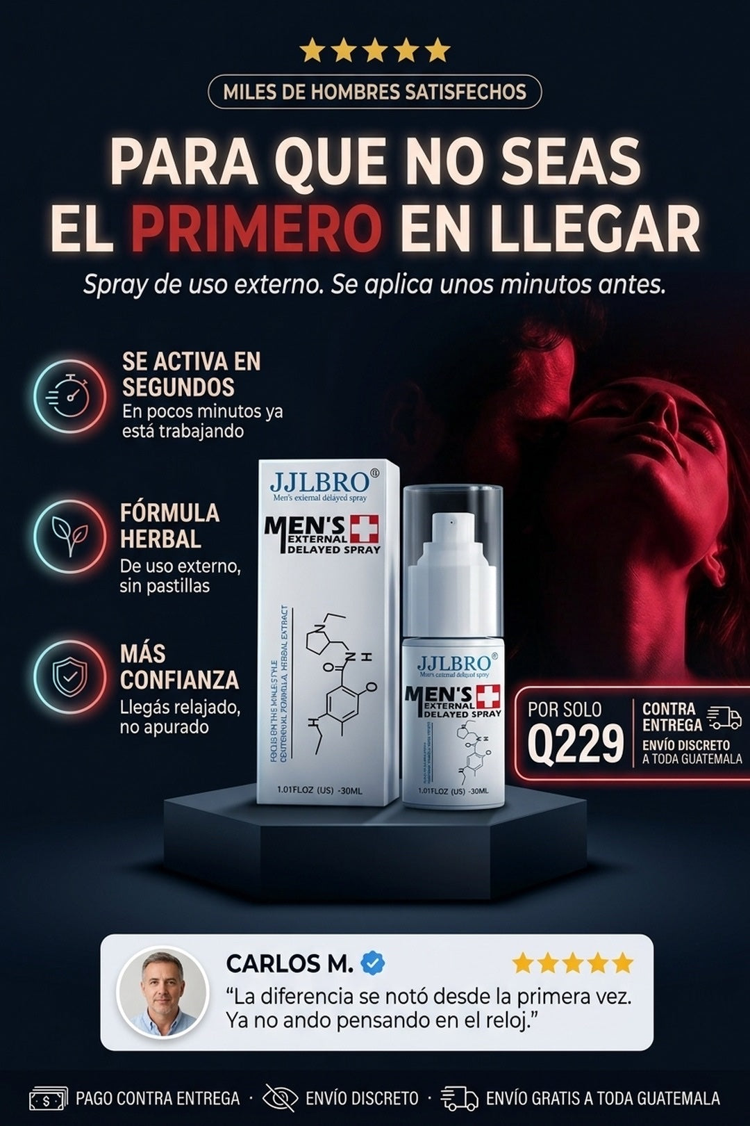JJLBRO Men's Spray: spray de uso externo para hombres, frasco de 30 ml