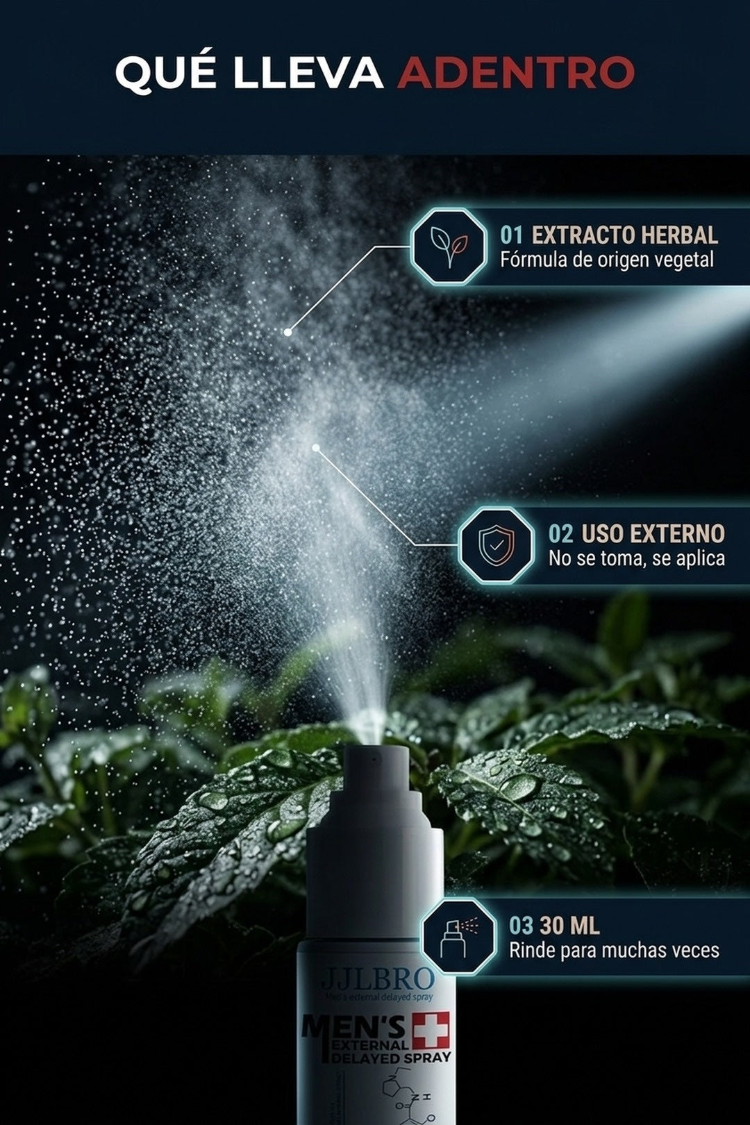 Qué lleva adentro: extracto herbal de origen vegetal, uso externo, 30 ml