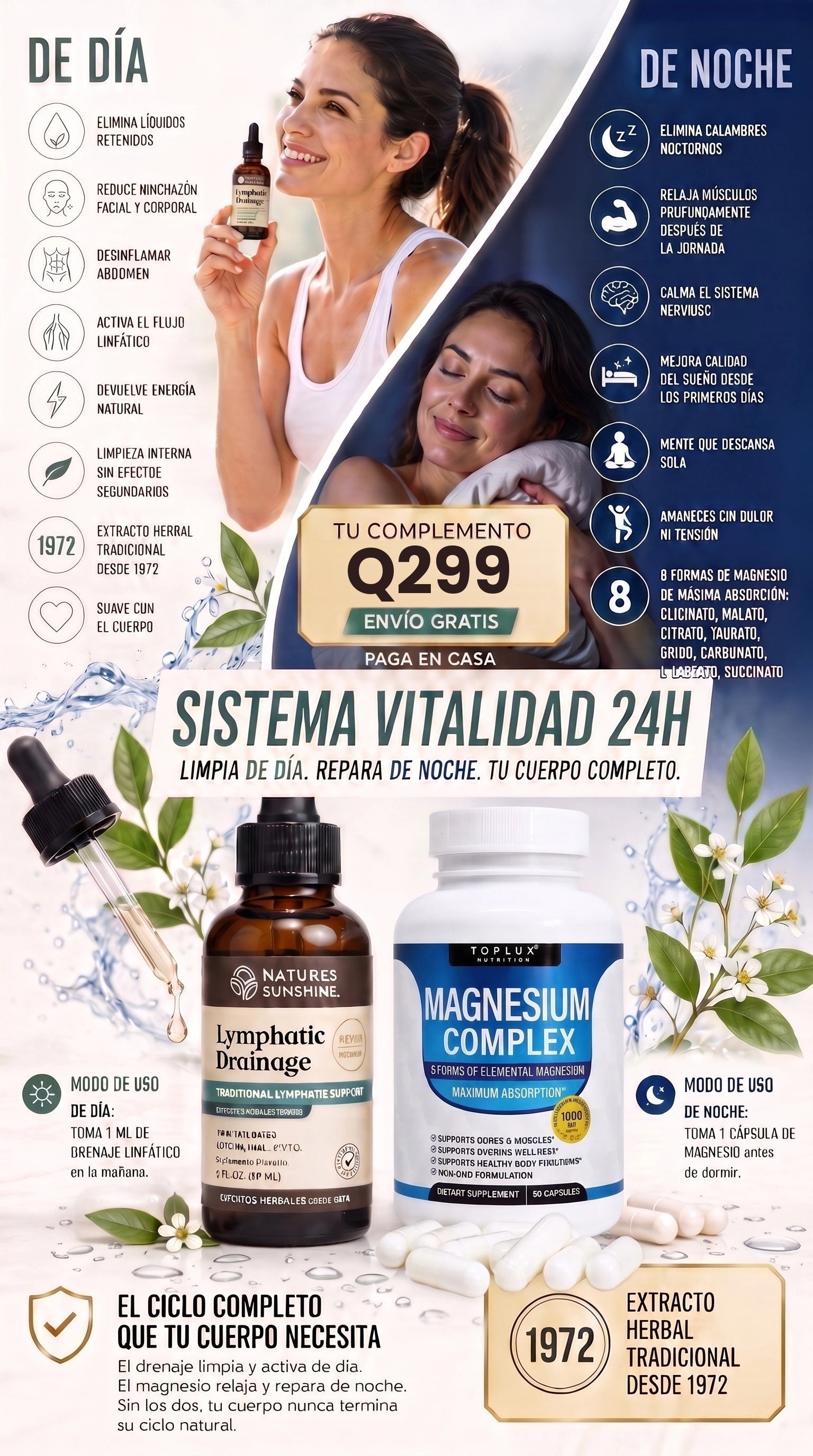 Lo que hace por tu cuerpo de día y de noche · Q299 con envío gratis