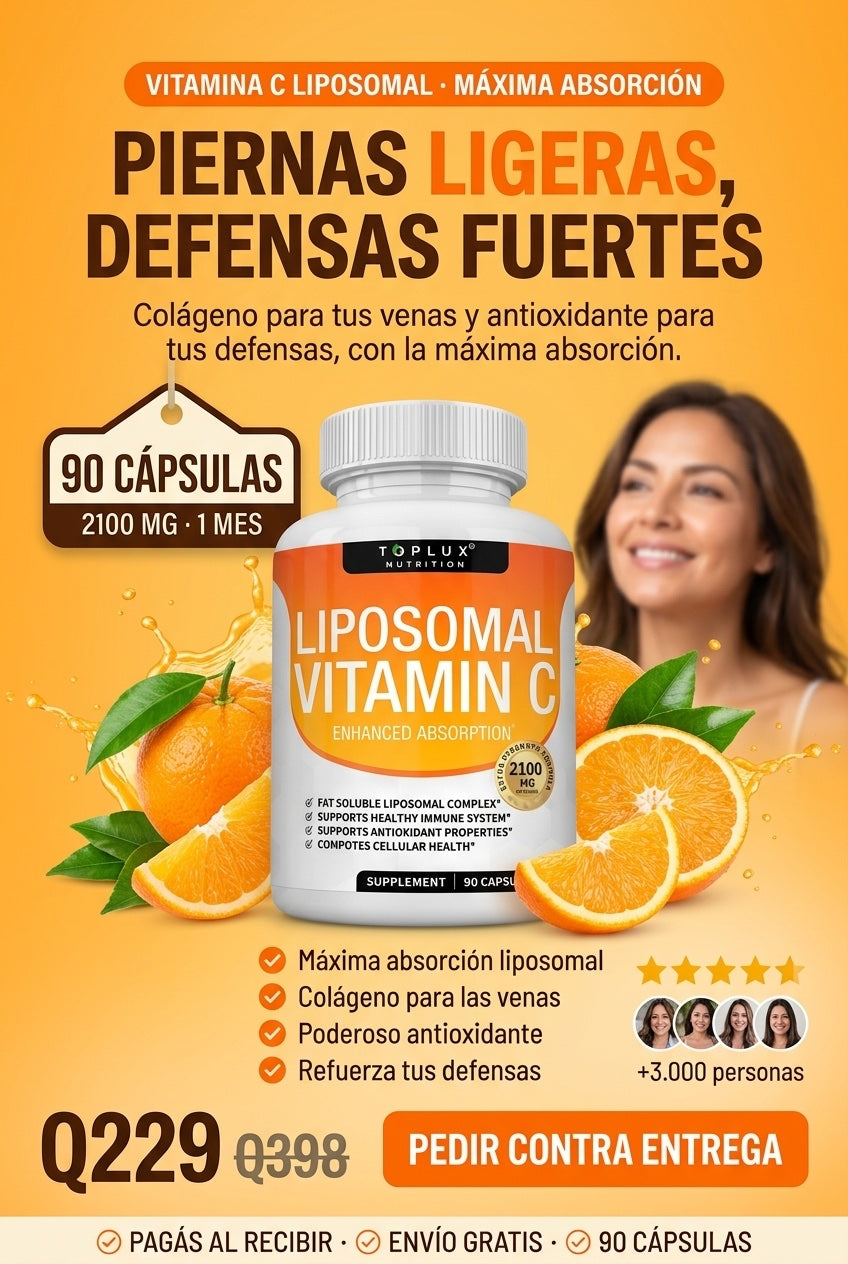 Liposomal Vitamin C · piernas ligeras y defensas fuertes, máxima absorción
