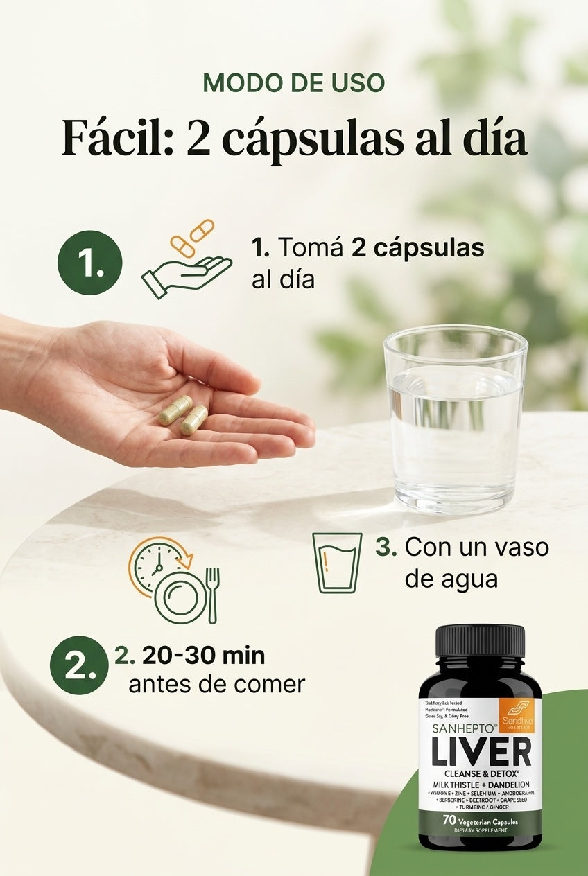Modo de uso: 2 cápsulas al día antes de comer