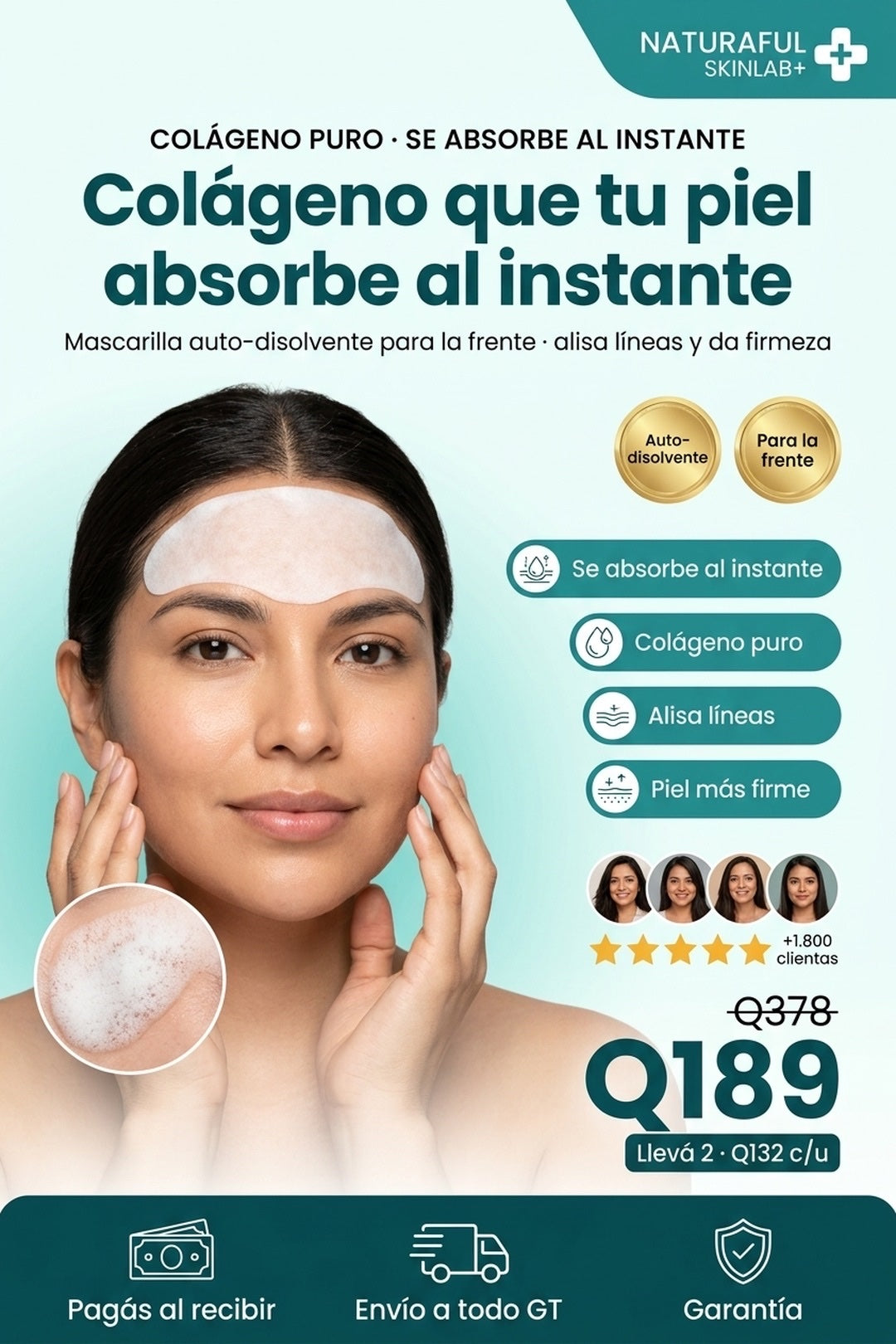 Mascarilla de colágeno NATURAFUL · se absorbe al instante