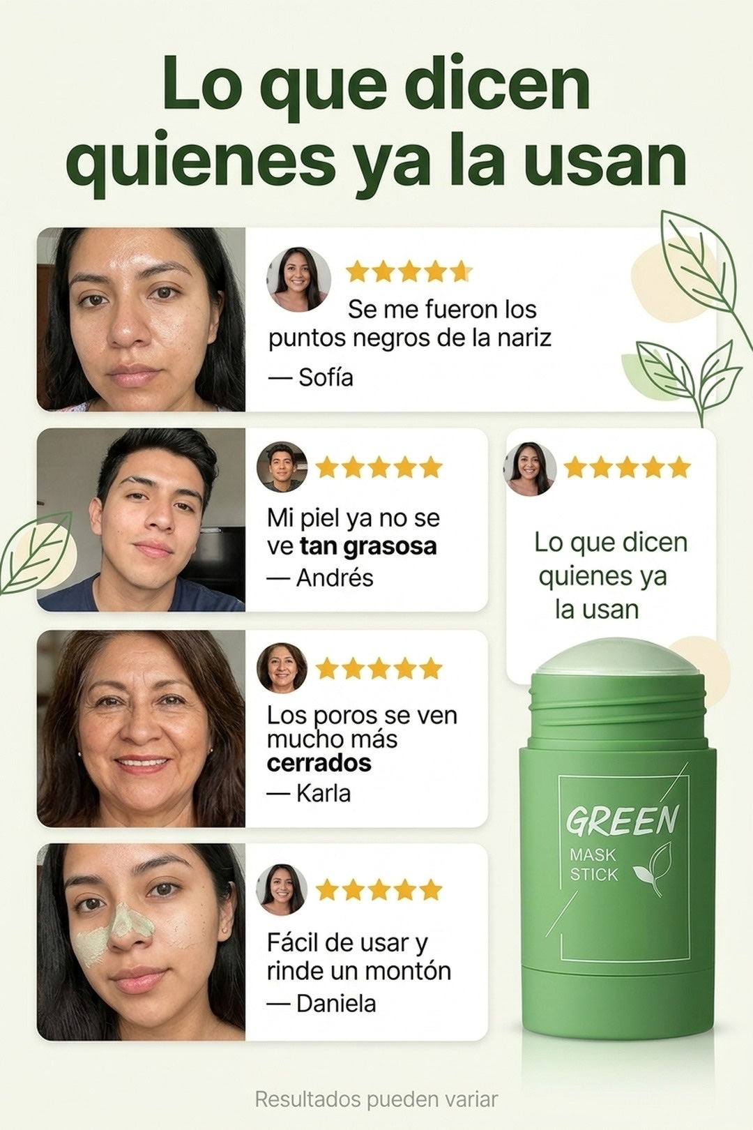 Testimonios reales de quienes ya usan la mascarilla de te verde