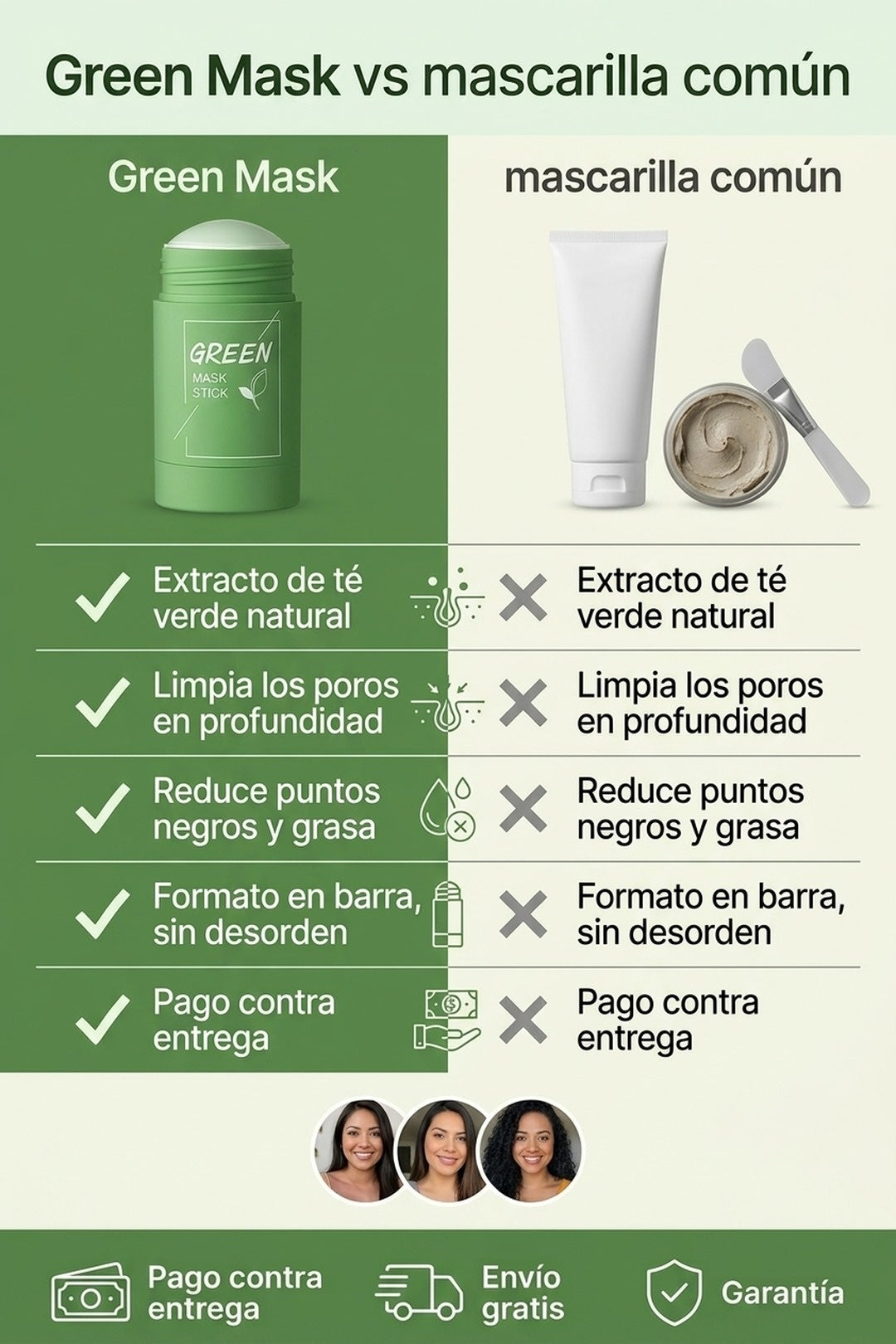 Green Mask vs mascarilla comun: te verde natural, limpia los poros en profundidad