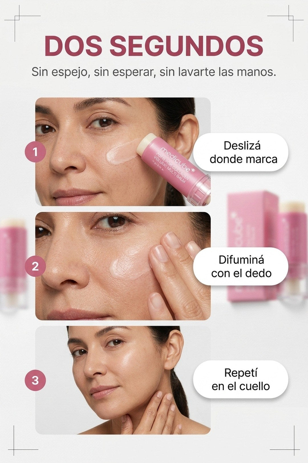 Cómo se usa: deslizá, difuminá con el dedo y repetí en el cuello