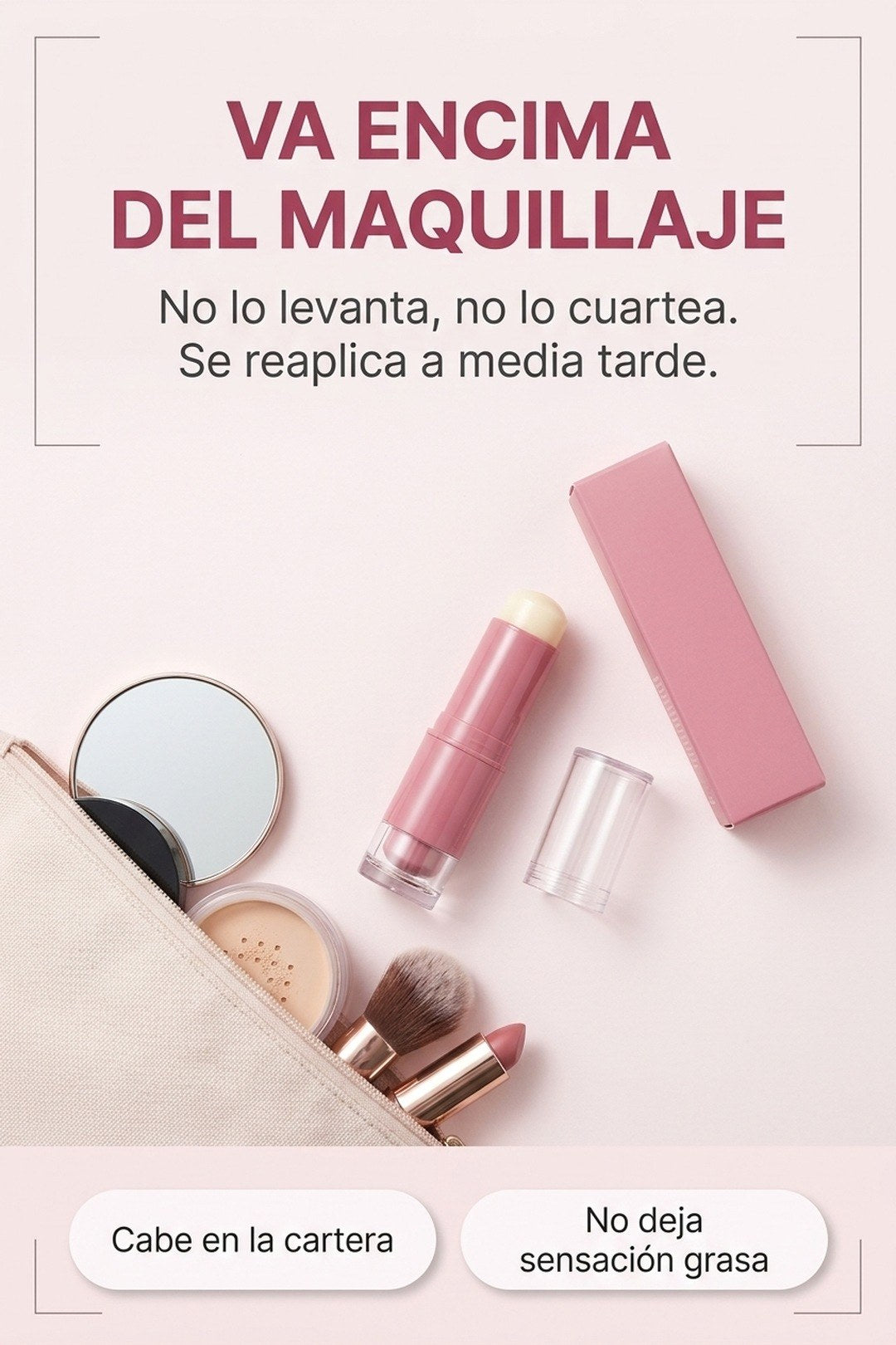 Se aplica encima del maquillaje sin levantarlo ni cuartearlo