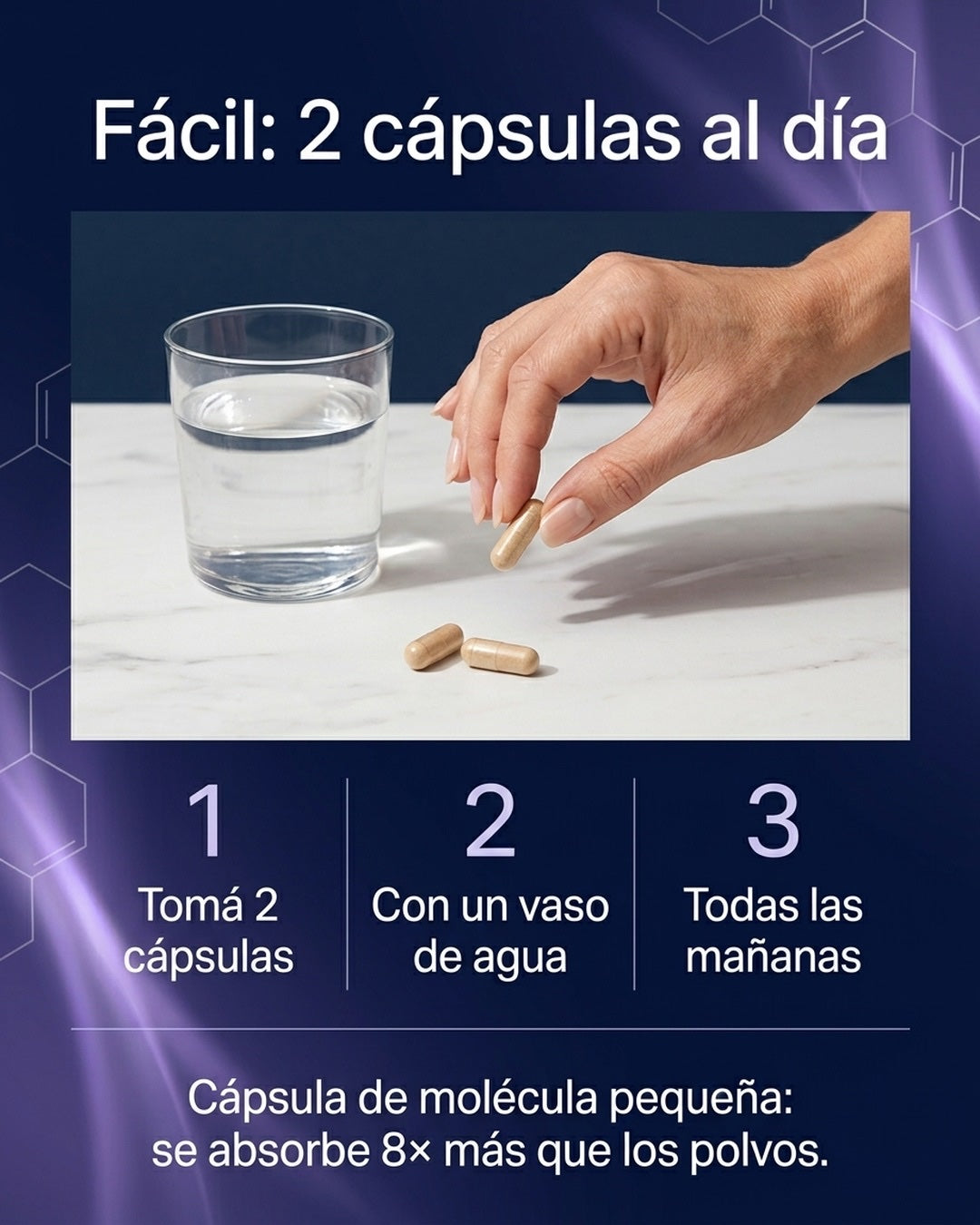 Cómo se toma: 2 cápsulas al día con agua
