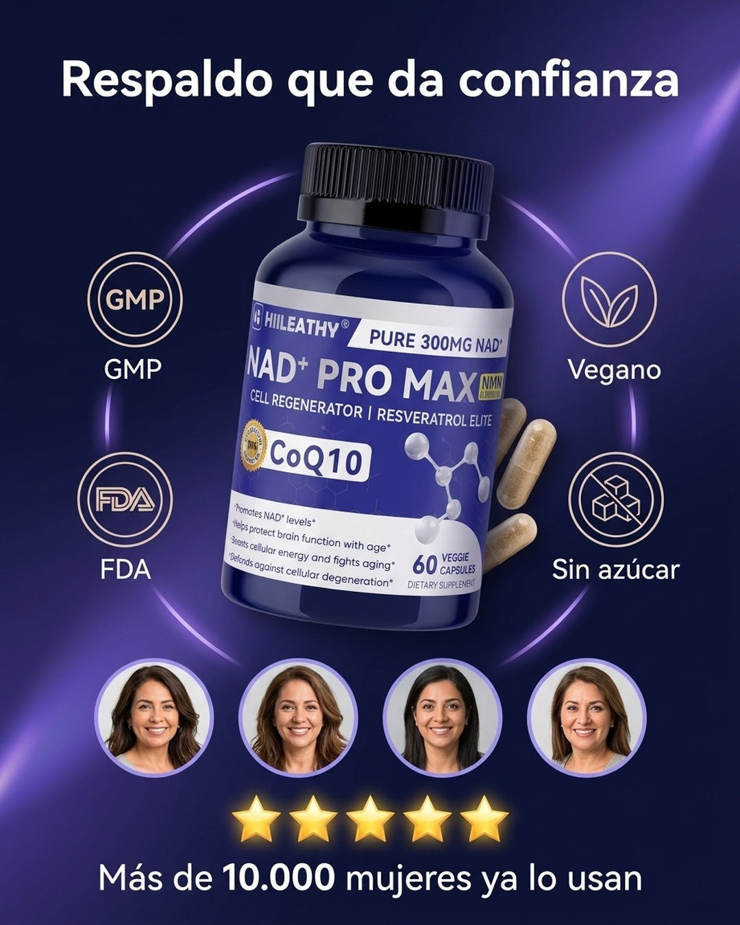 Respaldo GMP y FDA · más de 10.000 mujeres ya lo usan